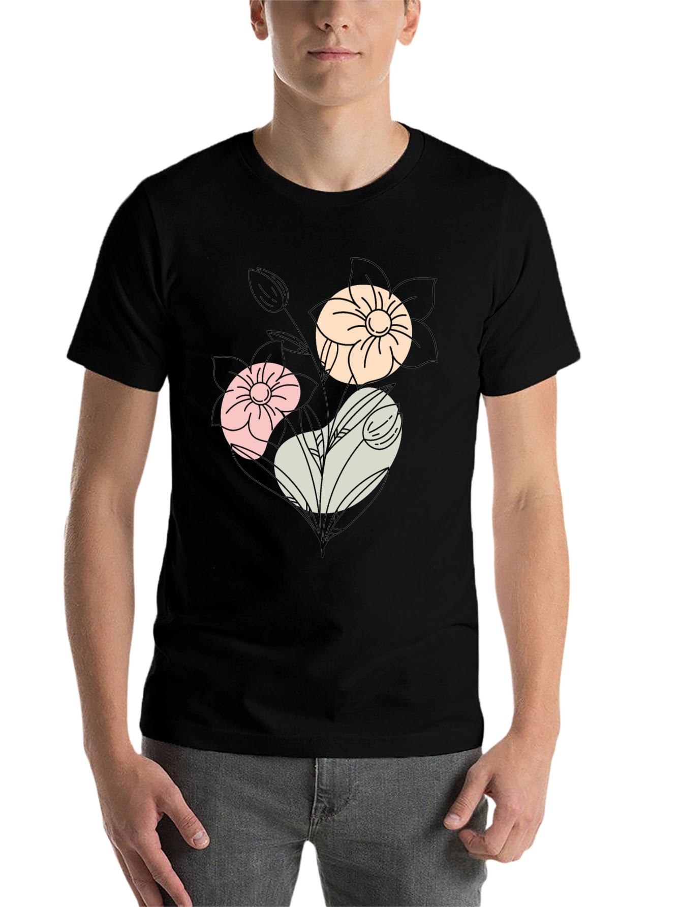 Black Floral Graphic Print Black T-Shirt view 7