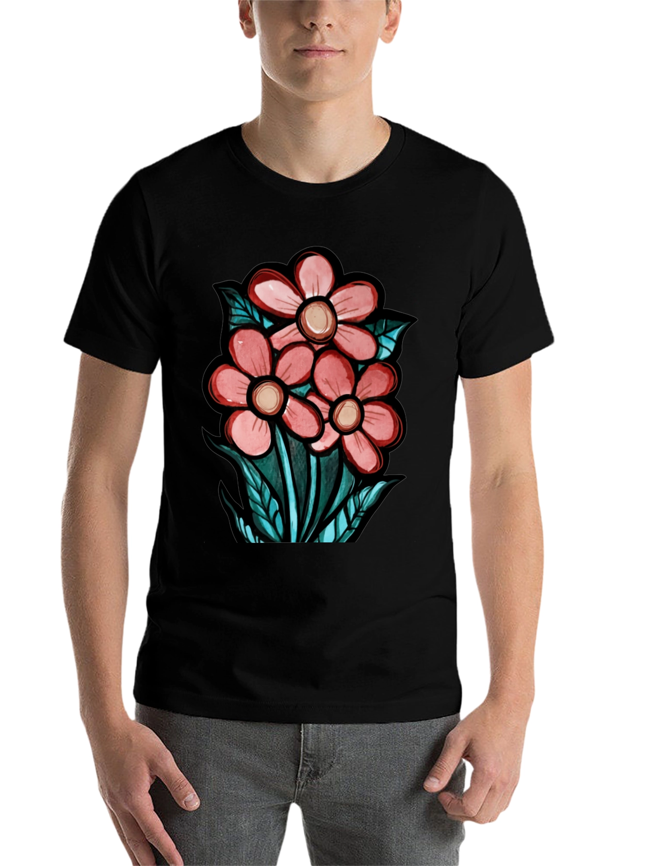 Black Floral Graphic T-Shirt - Unique Design view 7