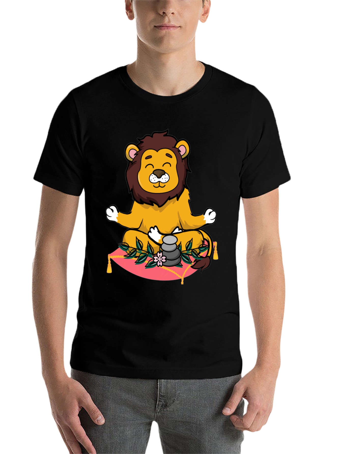 Black Zen Lion Meditation Graphic Tee view 7