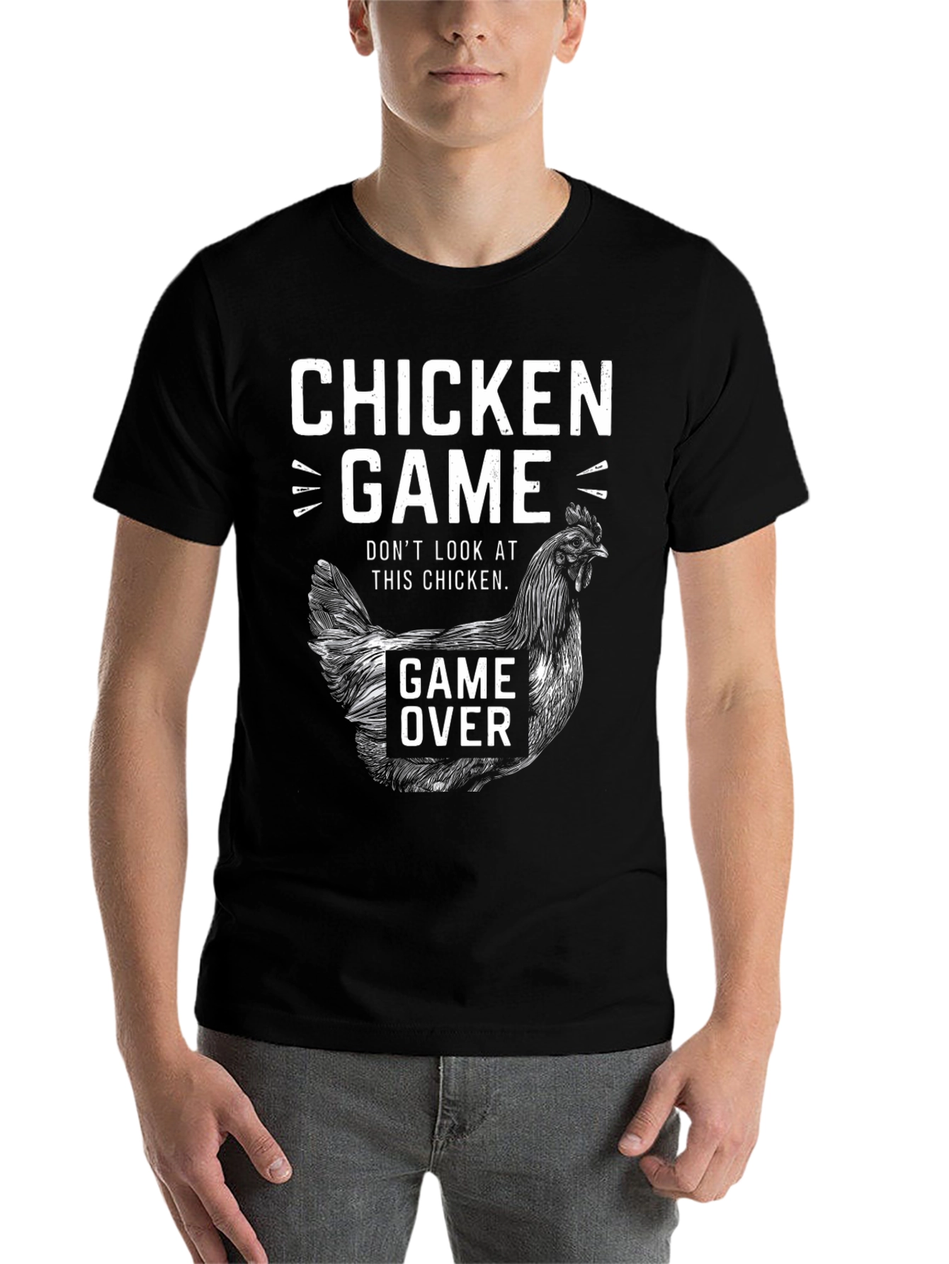 Black Chicken Game T-Shirt - Don't Look at This Chicken! view 7