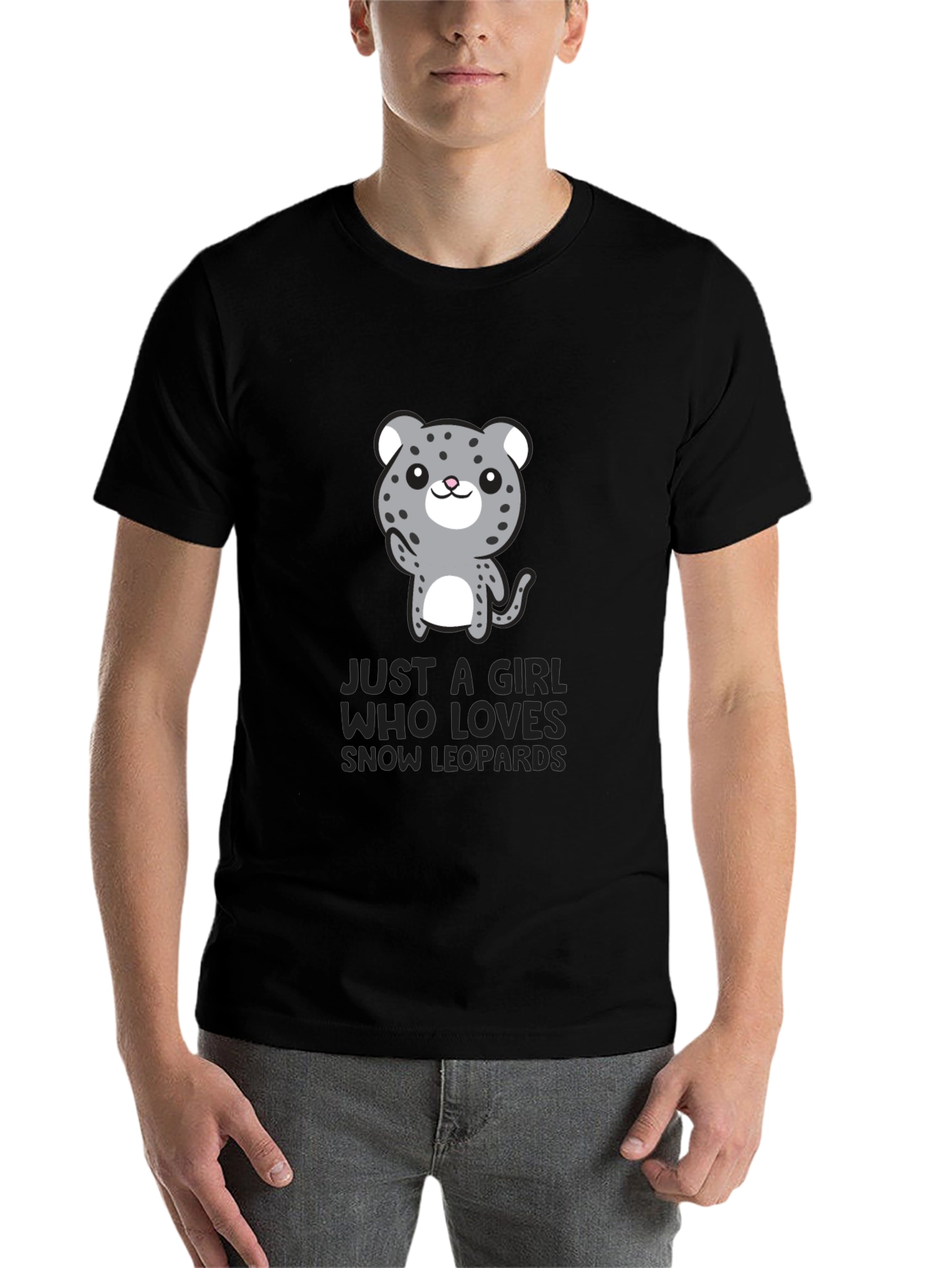 Black Girl Who Loves Snow Leopards Black T-Shirt view 7