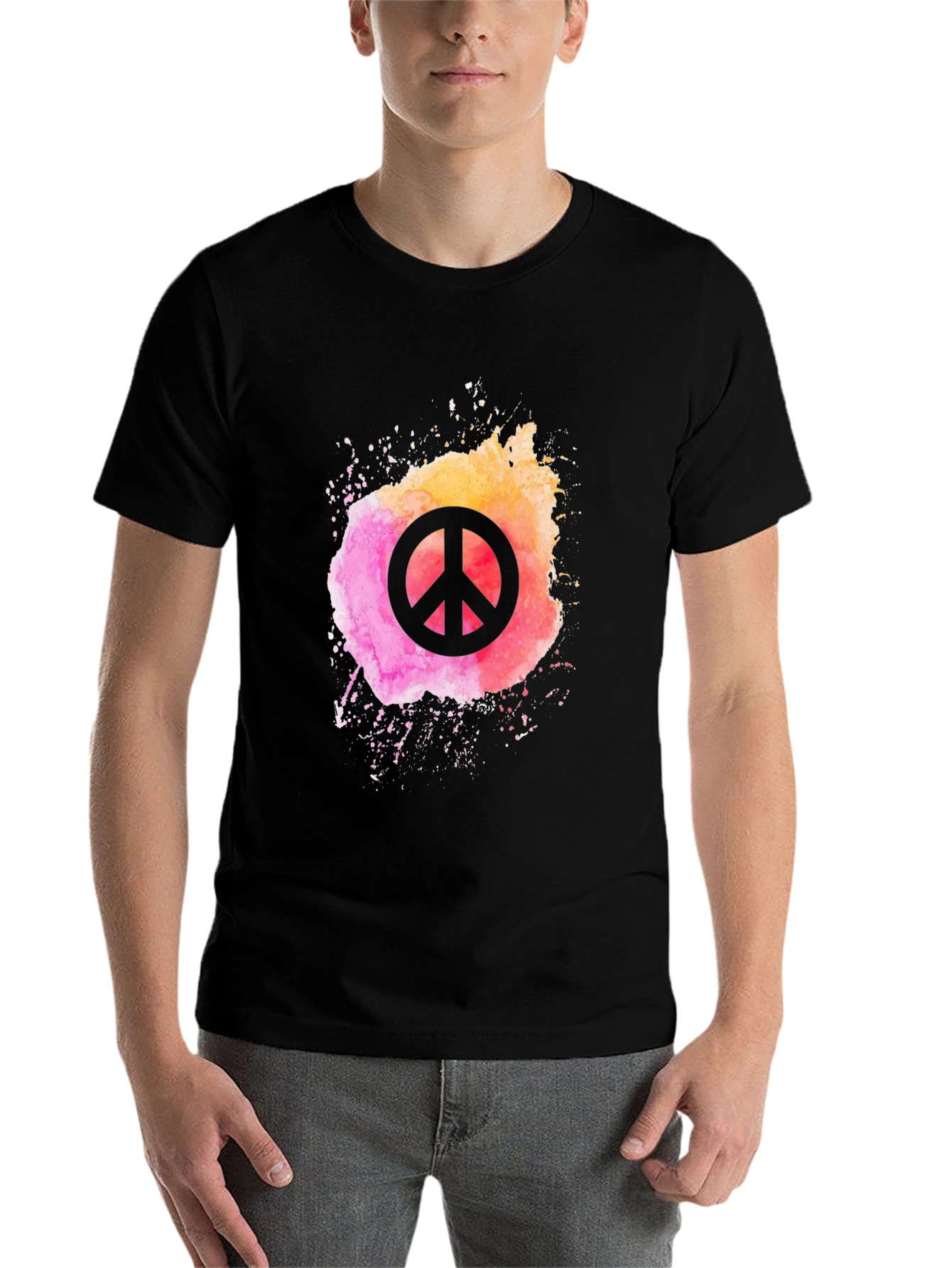 Black Peace Sign Watercolor Graphic Tee - Black view 7