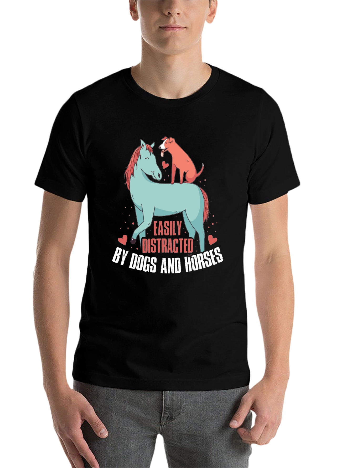 Black Easily Distracted By Dogs & Horses Graphic Tee view 7
