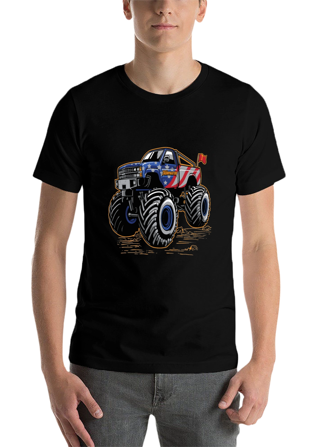 Black Monster Truck Tee - Patriotic USA Design view 7