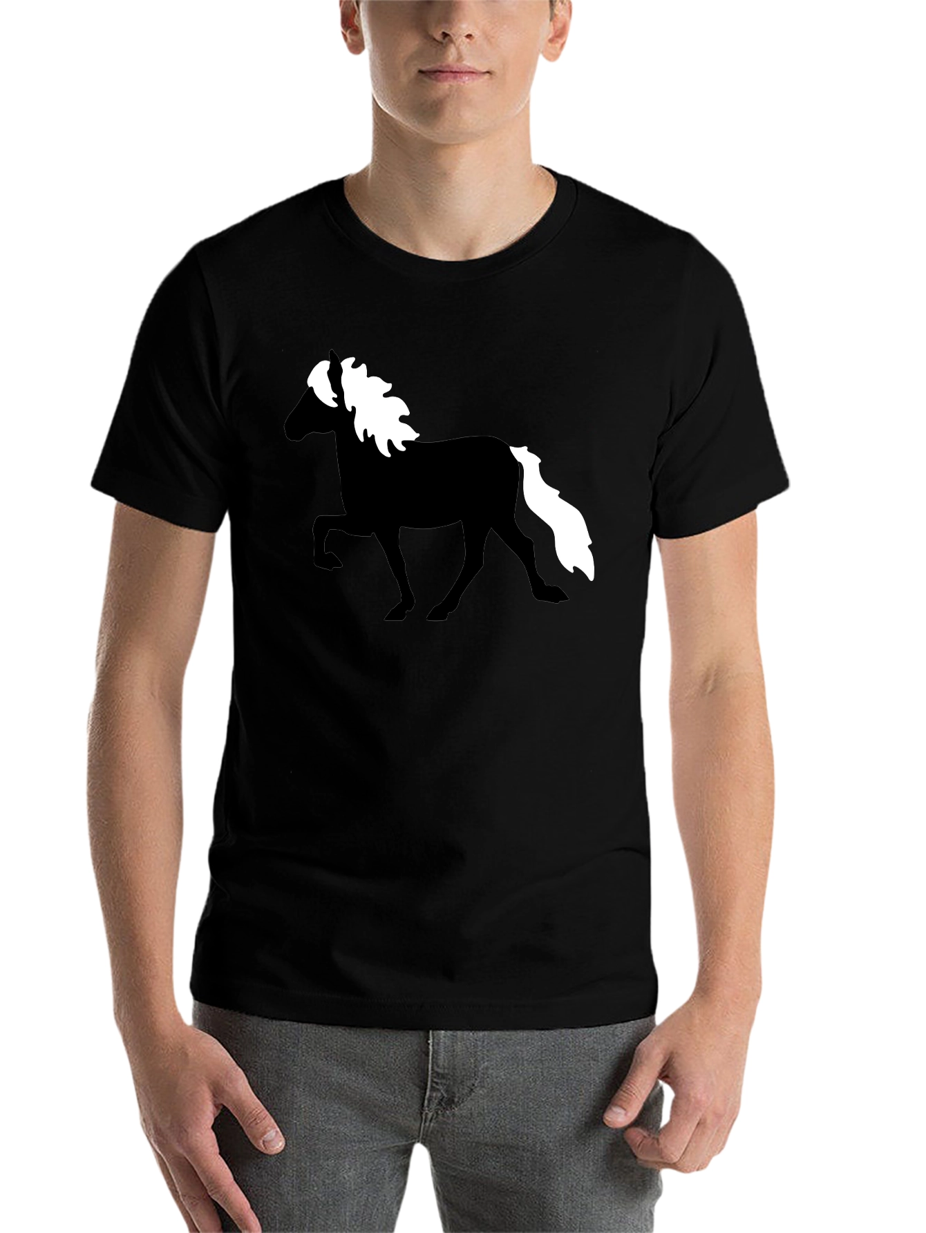 Black Horse Silhouette Graphic Tee - Black Cotton T-Shirt view 7