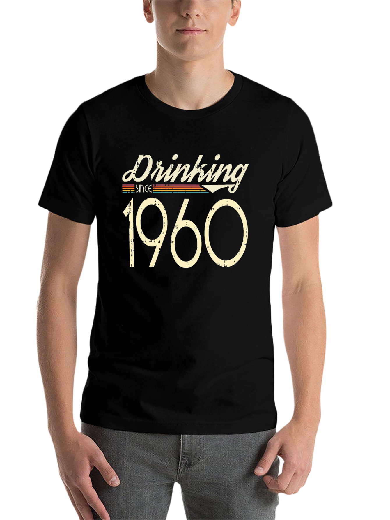 Black Drinking Since 1960 Men's Black T-Shirt view 7