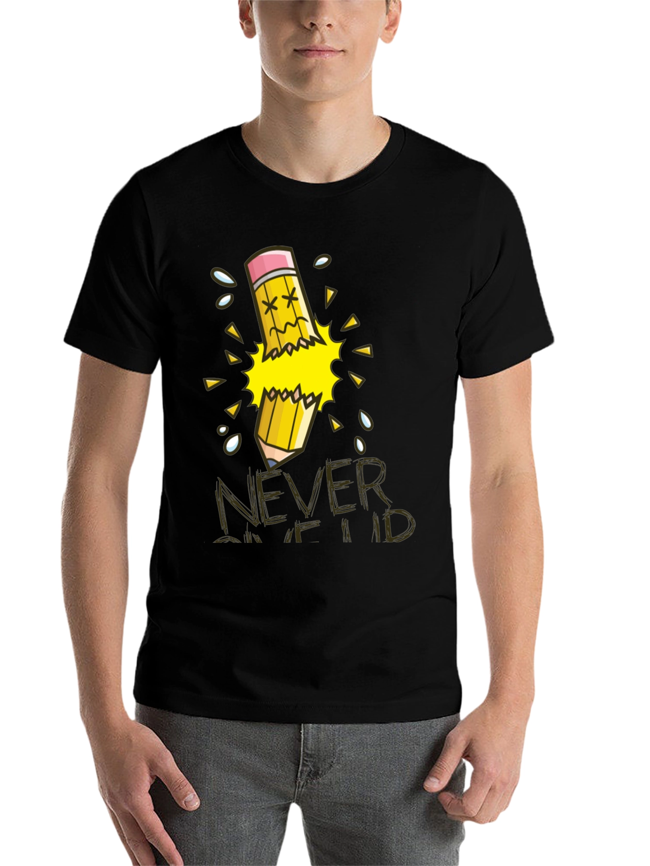 Black Never Give Up T-Shirt, Broken Pencil Design view 7
