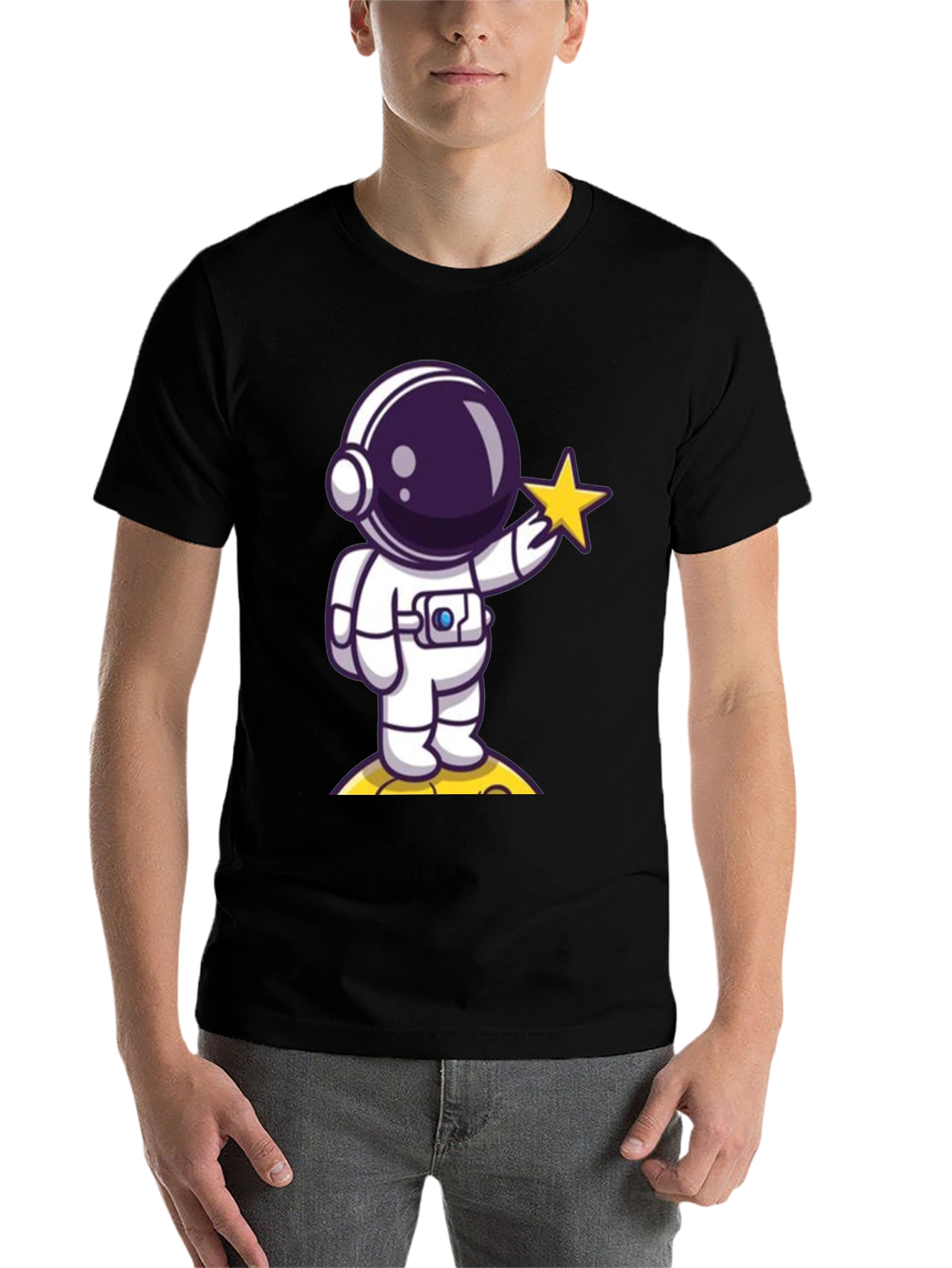 Black Astronaut Holding Star Graphic T-Shirt view 7