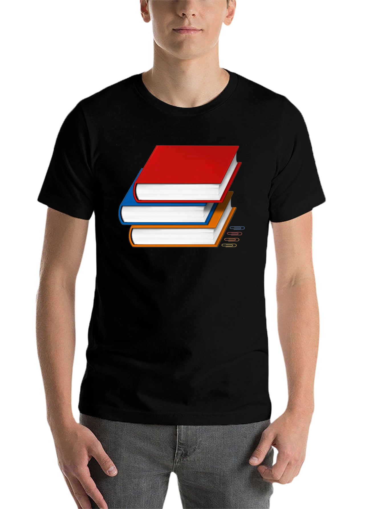 Black Book Stack Graphic T-Shirt - Novelty Reader Tee view 7