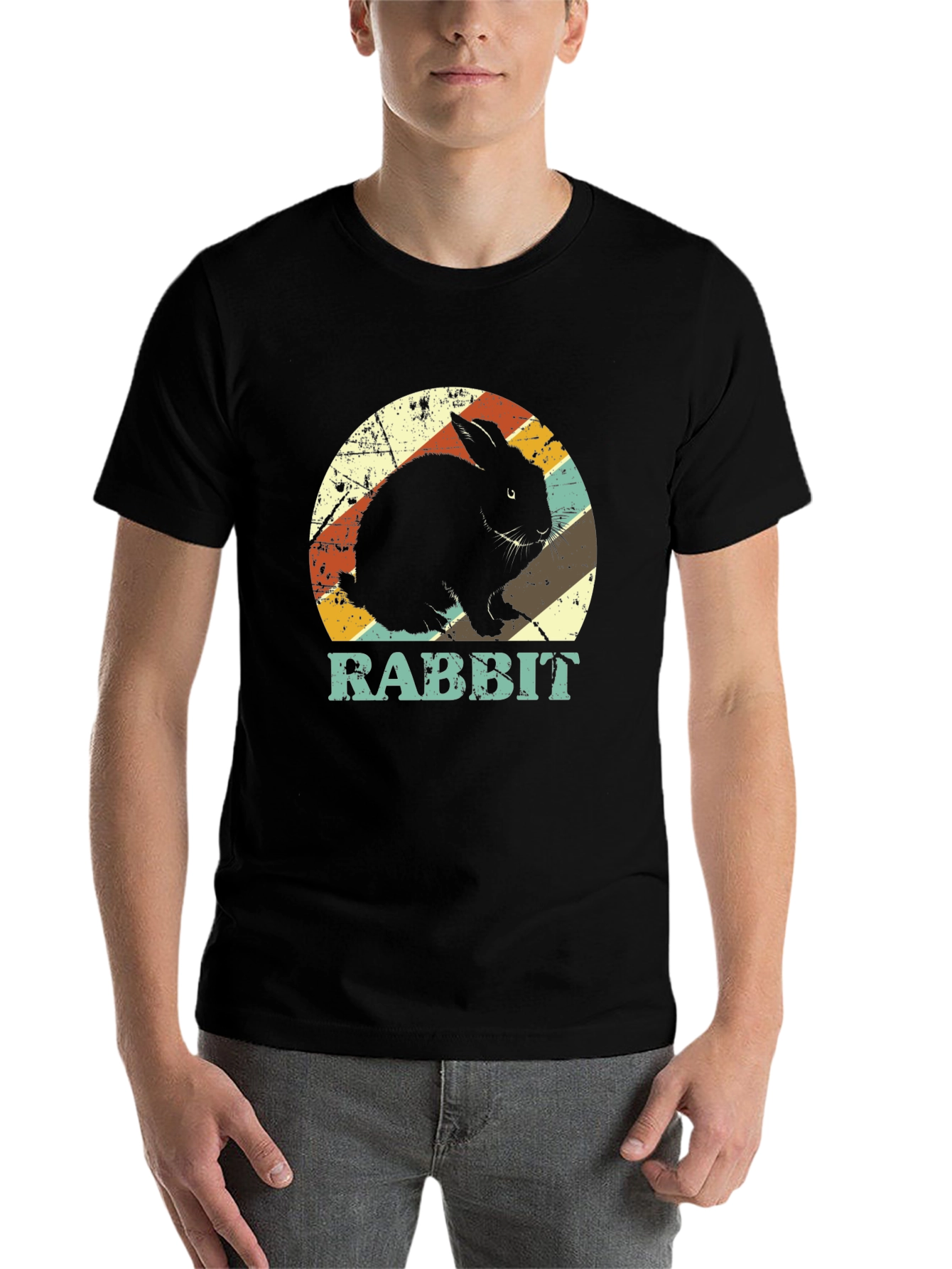 Black Retro Rabbit Graphic Tee - Vintage Style T-Shirt view 7