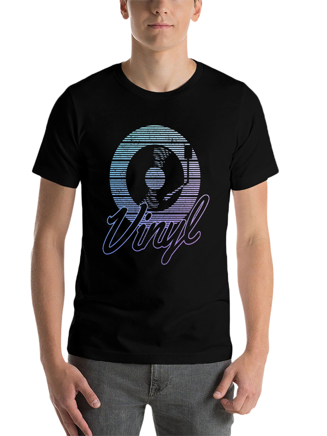 Black Retro Vinyl Record Graphic T-Shirt view 7
