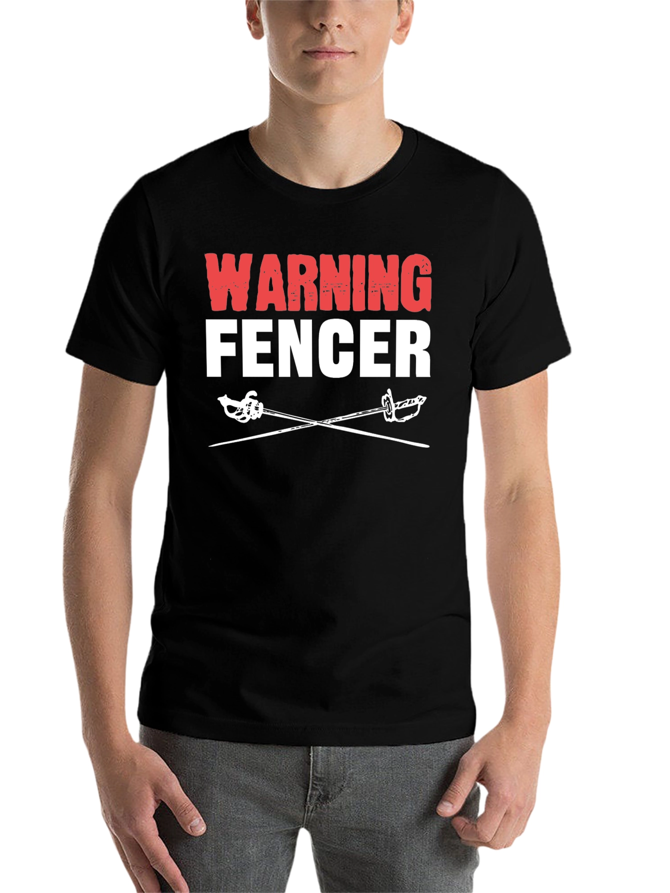 Black Warning Fencer T-Shirt Black Cotton Tee view 7
