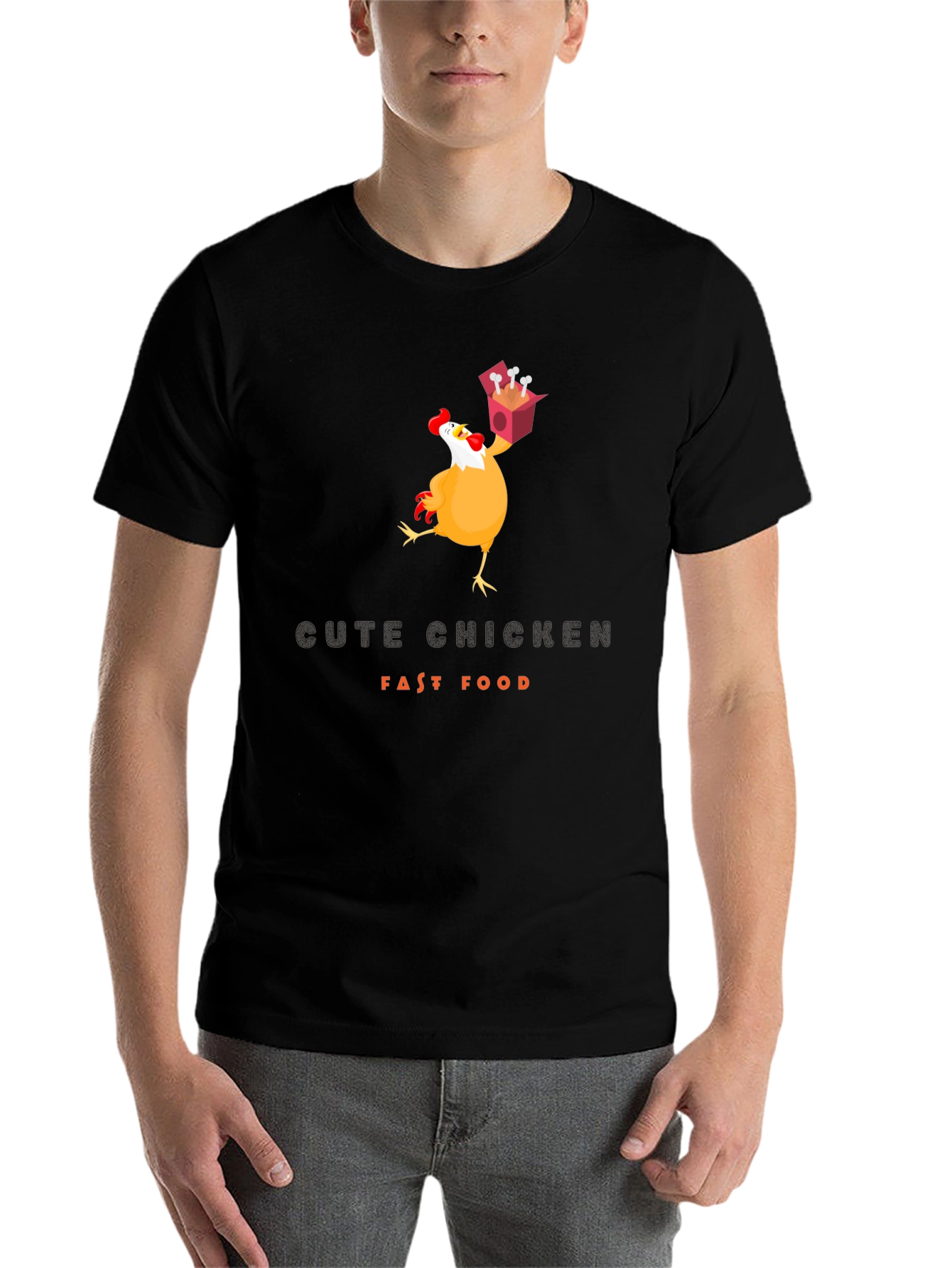 Black Funny Chicken Fast Food T-Shirt view 7