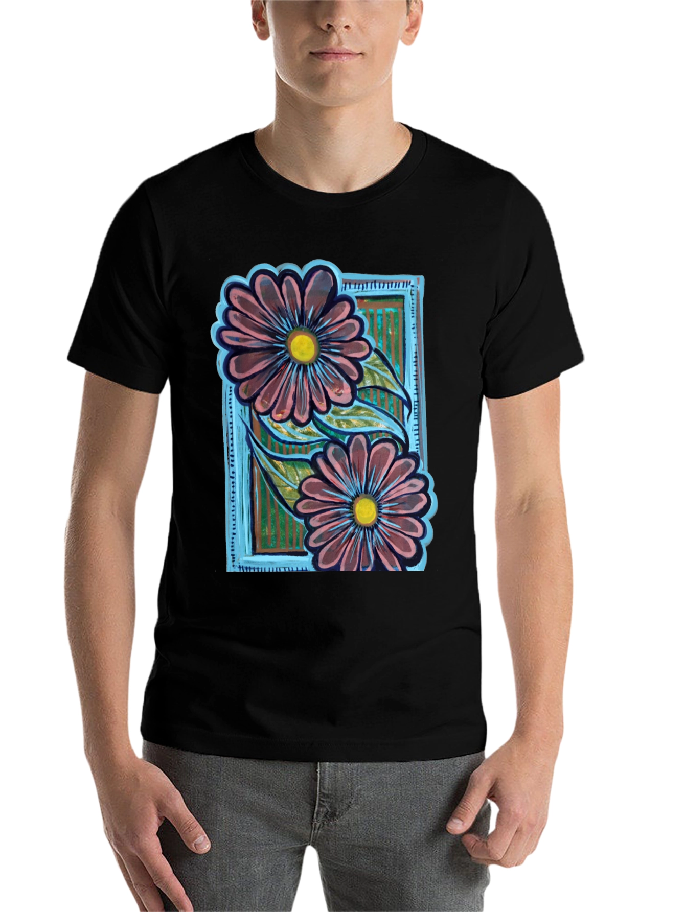 Black Floral Graphic Print T-Shirt view 7