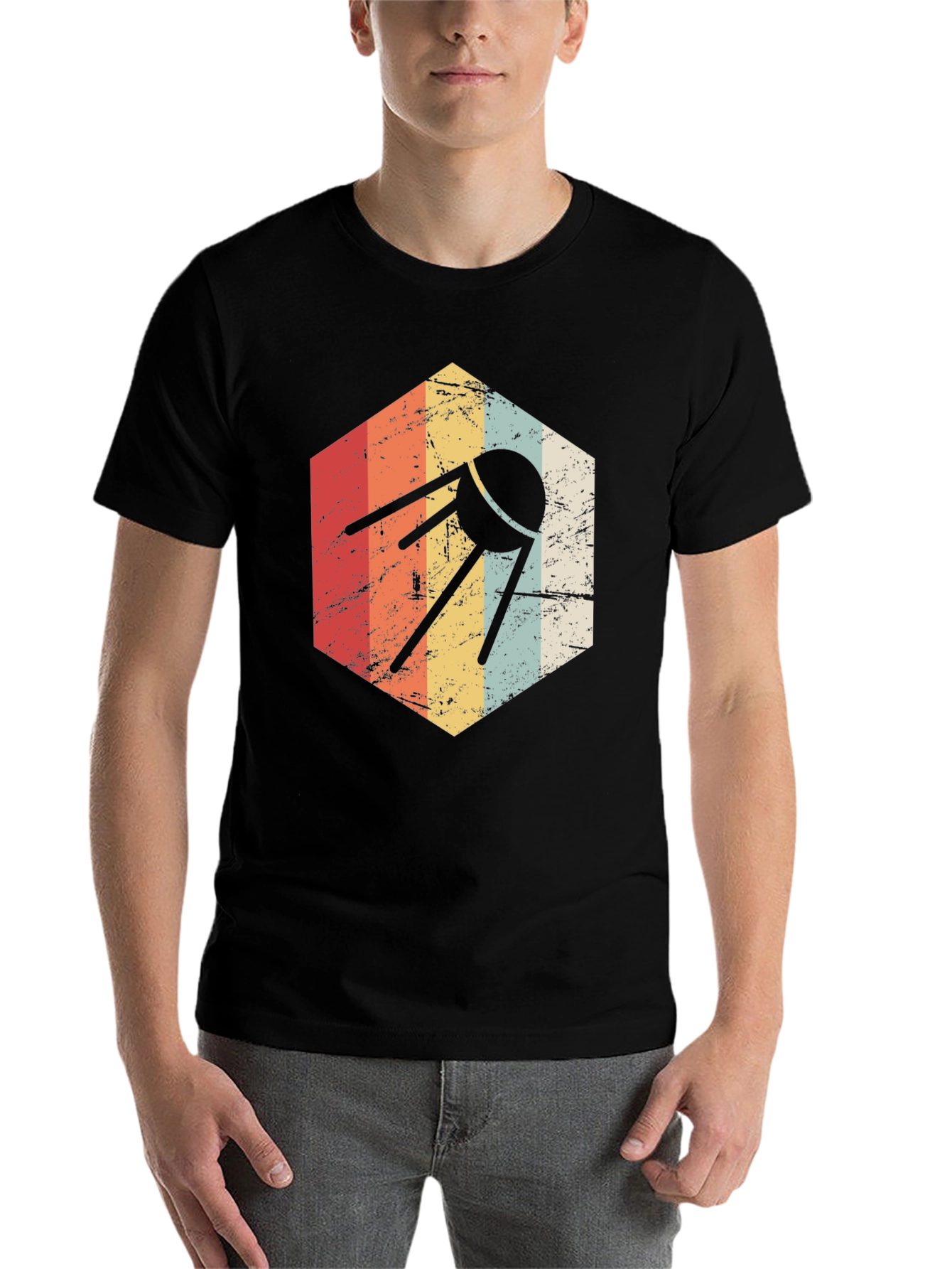 Black Retro Satellite T-Shirt - Space Age Style view 7