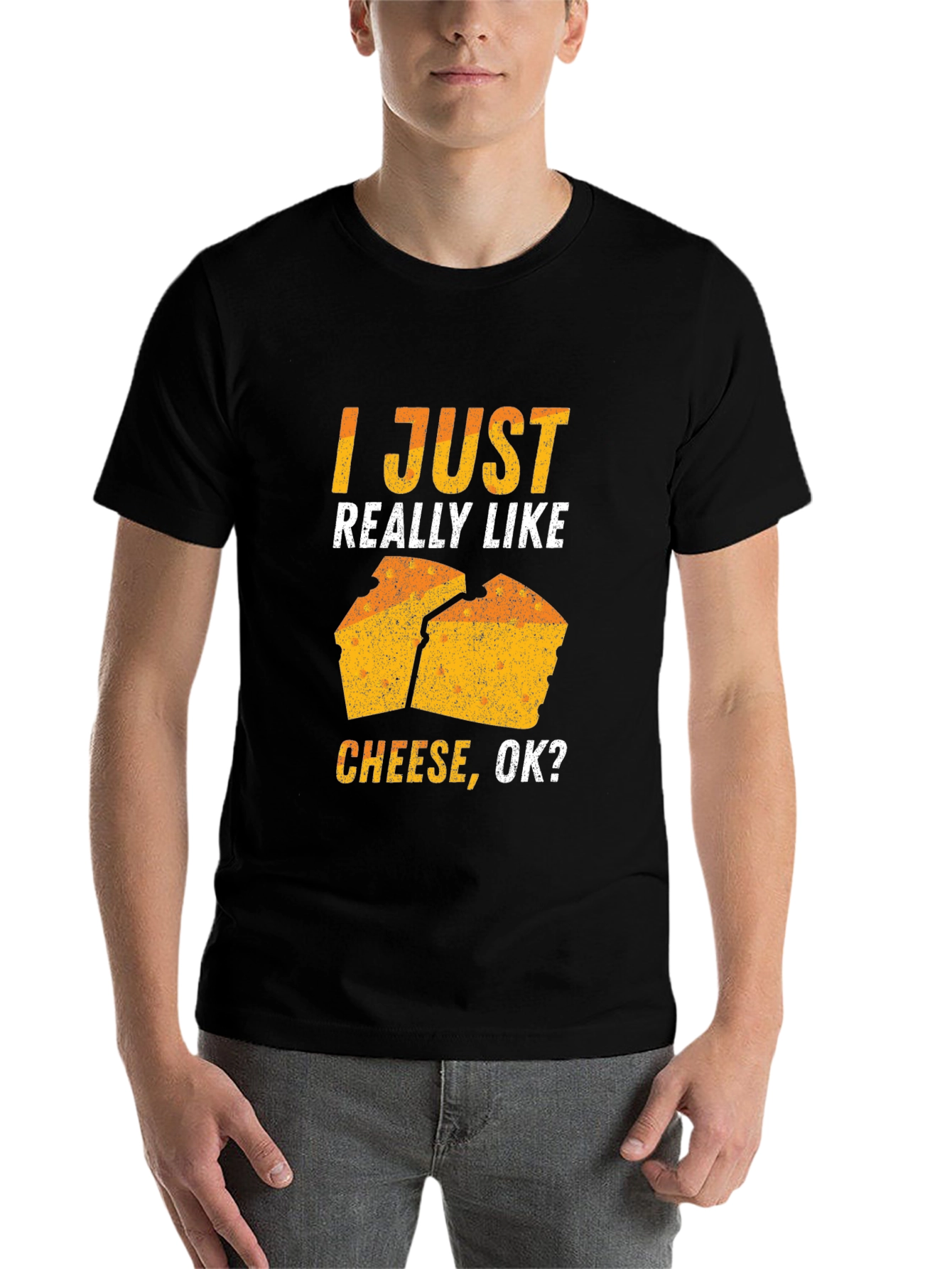 Black Funny Cheese Lover T-Shirt - I Just Really Like Cheese view 7
