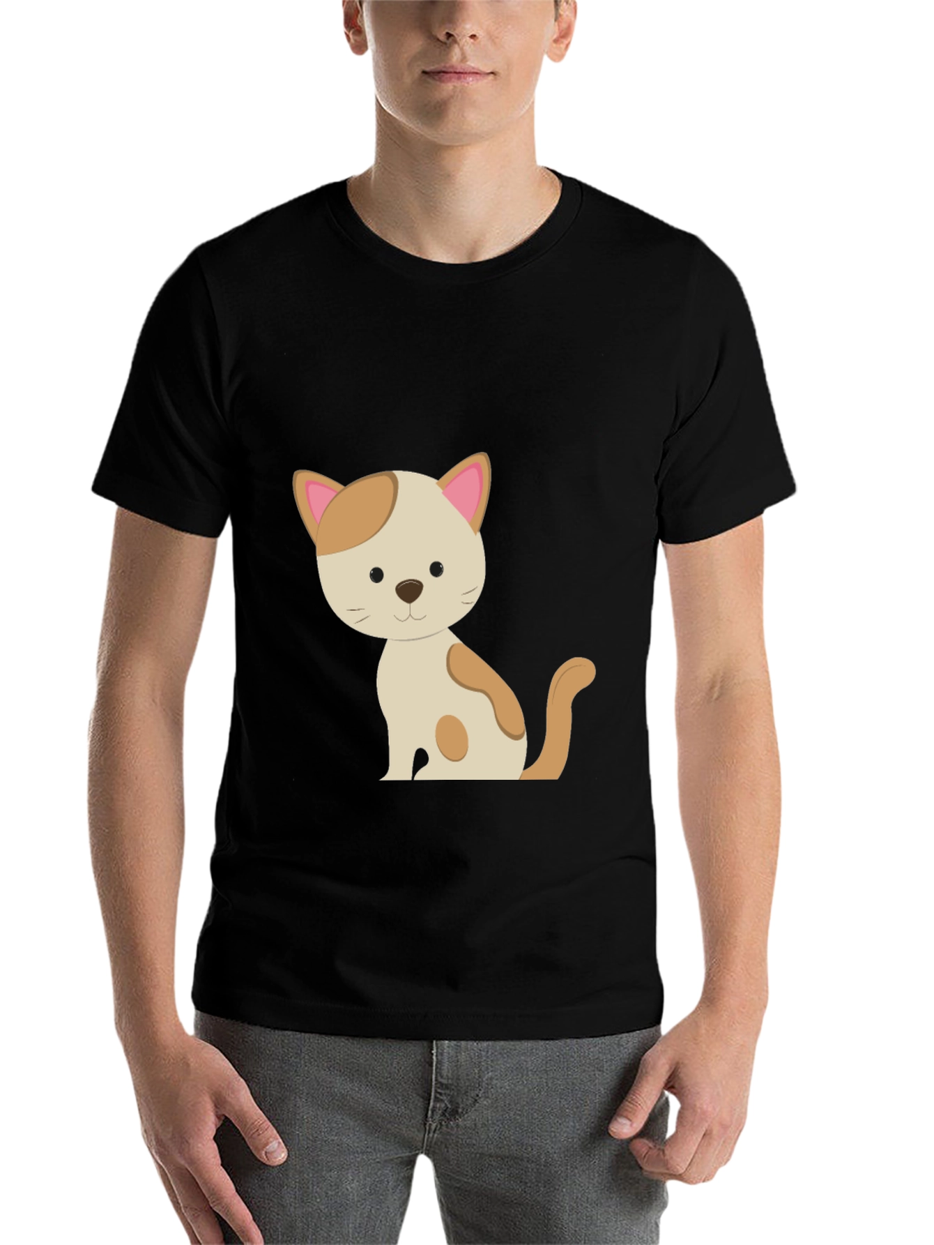 Black Cute Cat Graphic Tee - Unisex Black T-Shirt view 7