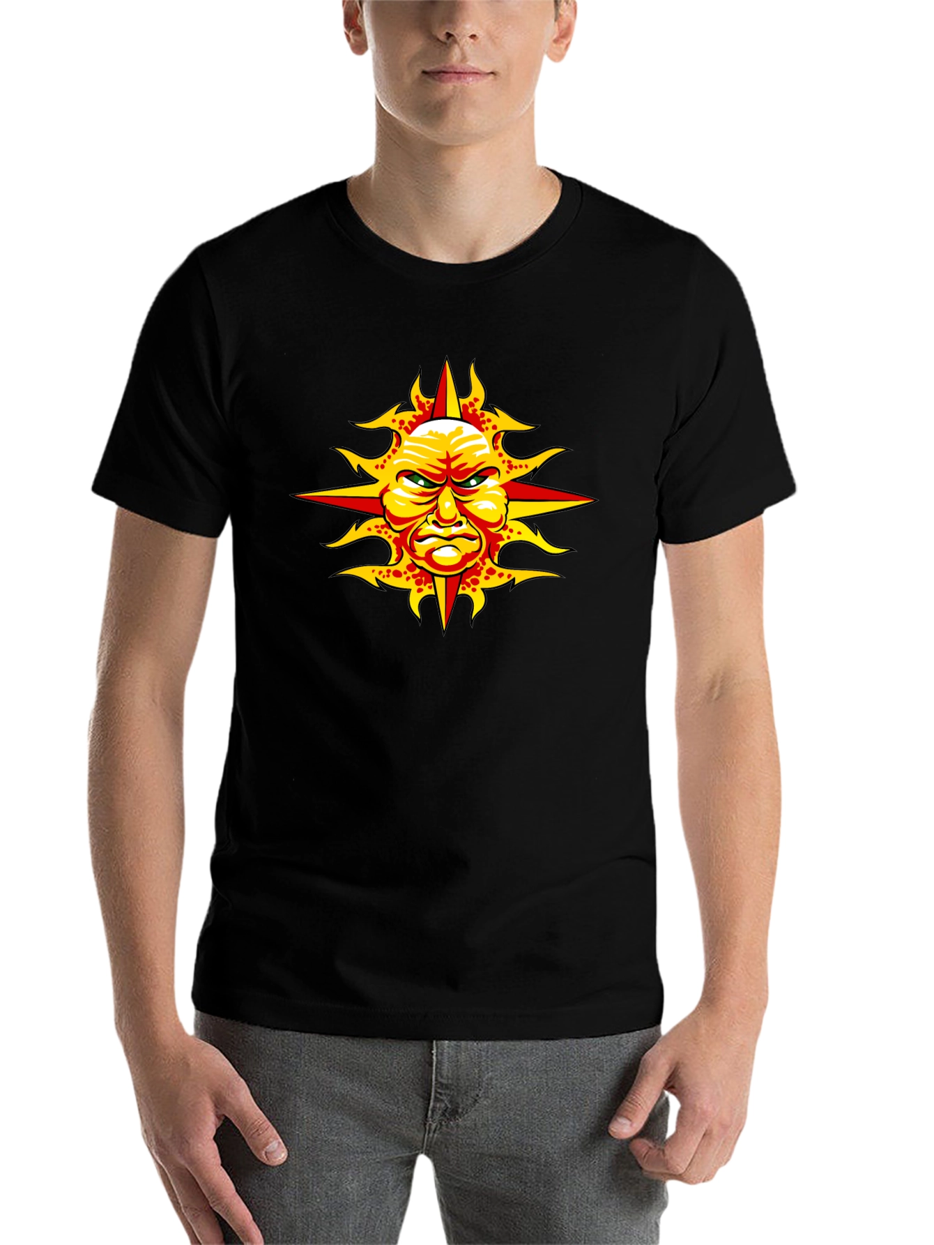 Black Angry Sun Graphic Tee - Unique Design, Black T-Shirt view 7