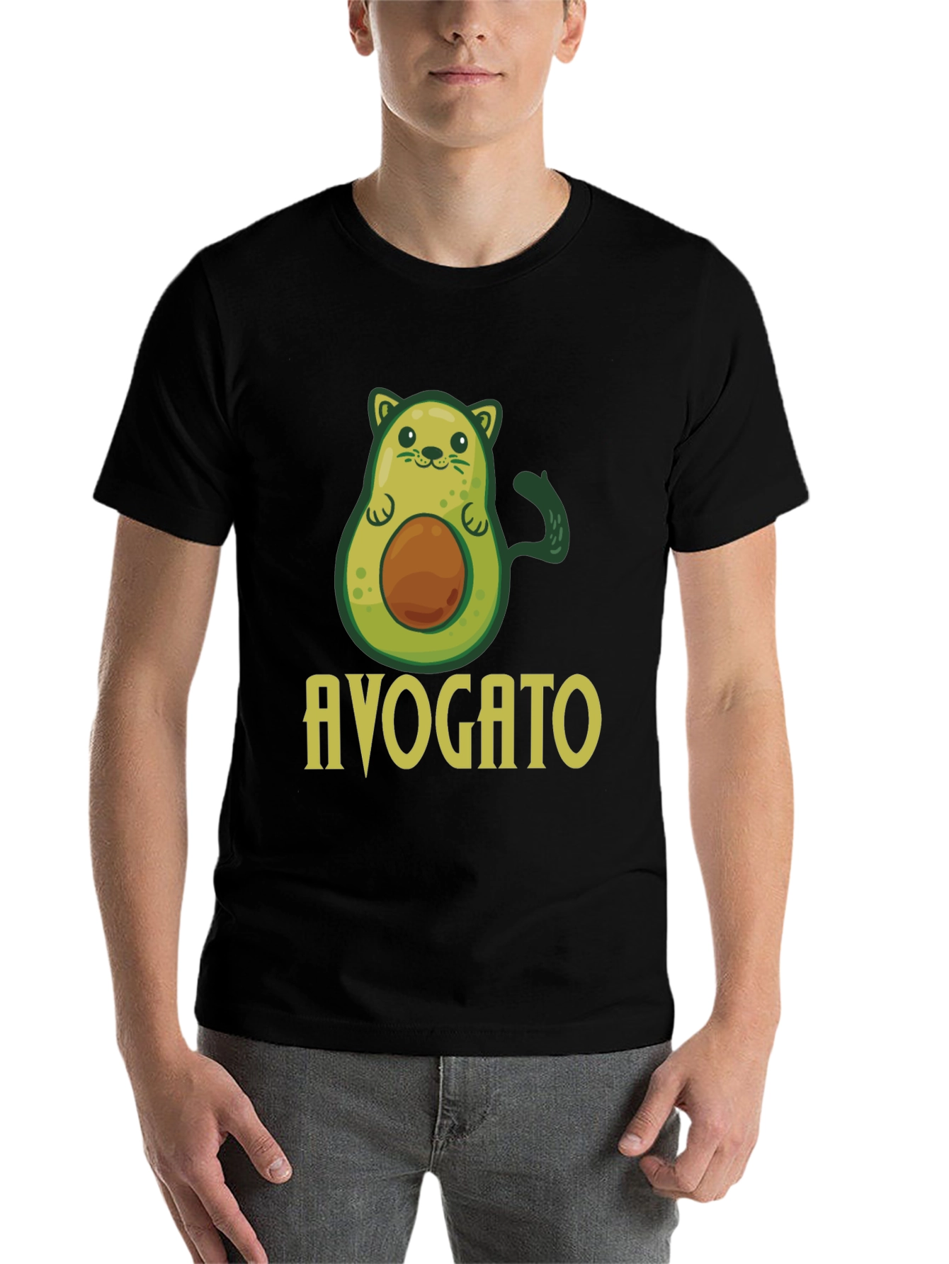 Black Avogato T-Shirt - Avocado Cat Pun Graphic Tee view 7
