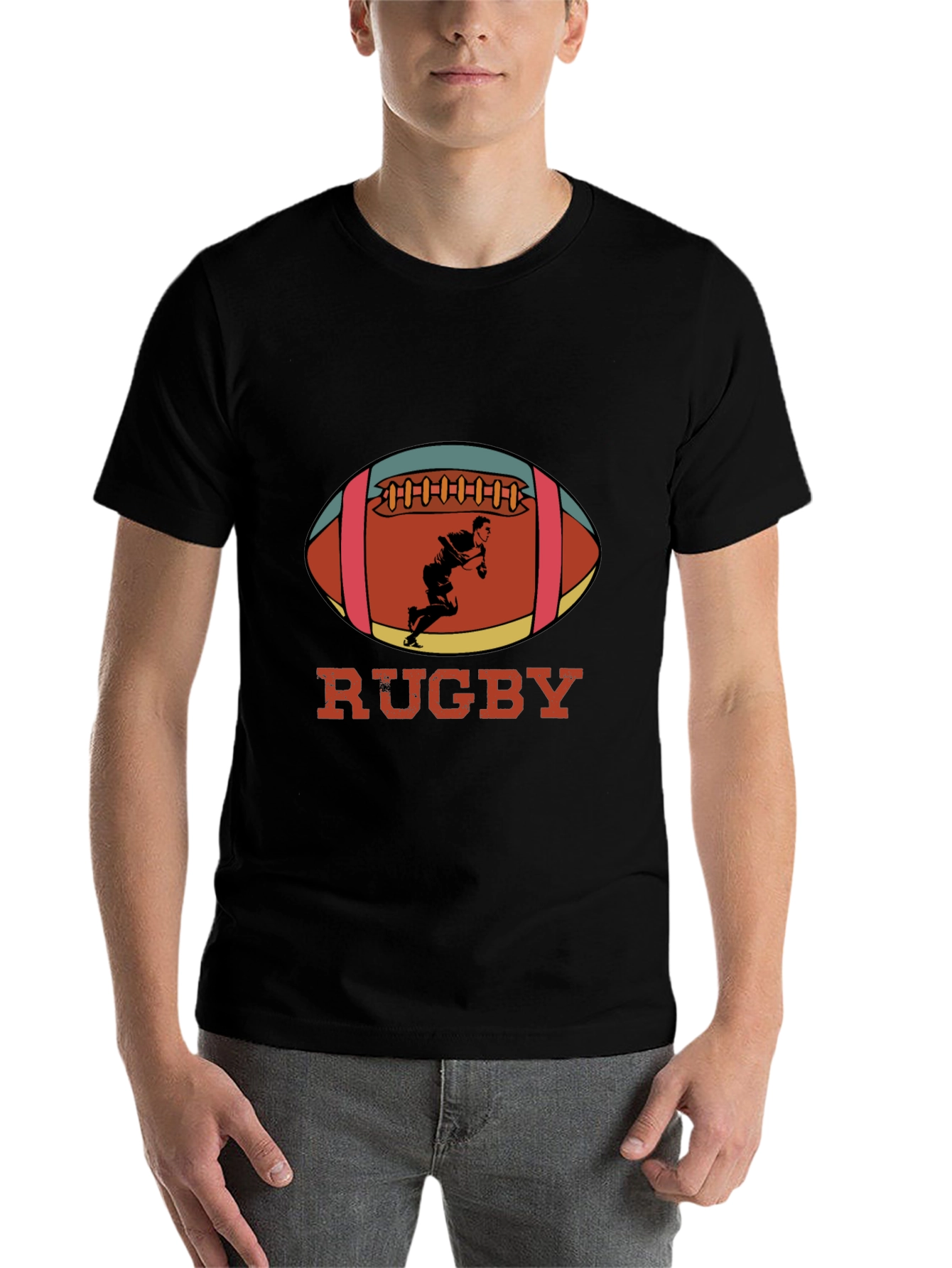 Black Rugby Player Graphic T-Shirt view 7