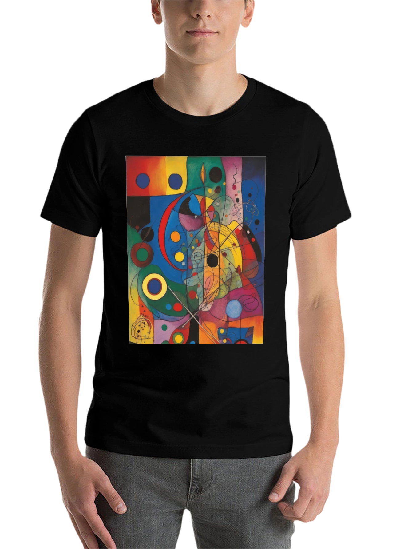 Black Abstract Art Graphic Print Black T-Shirt view 7