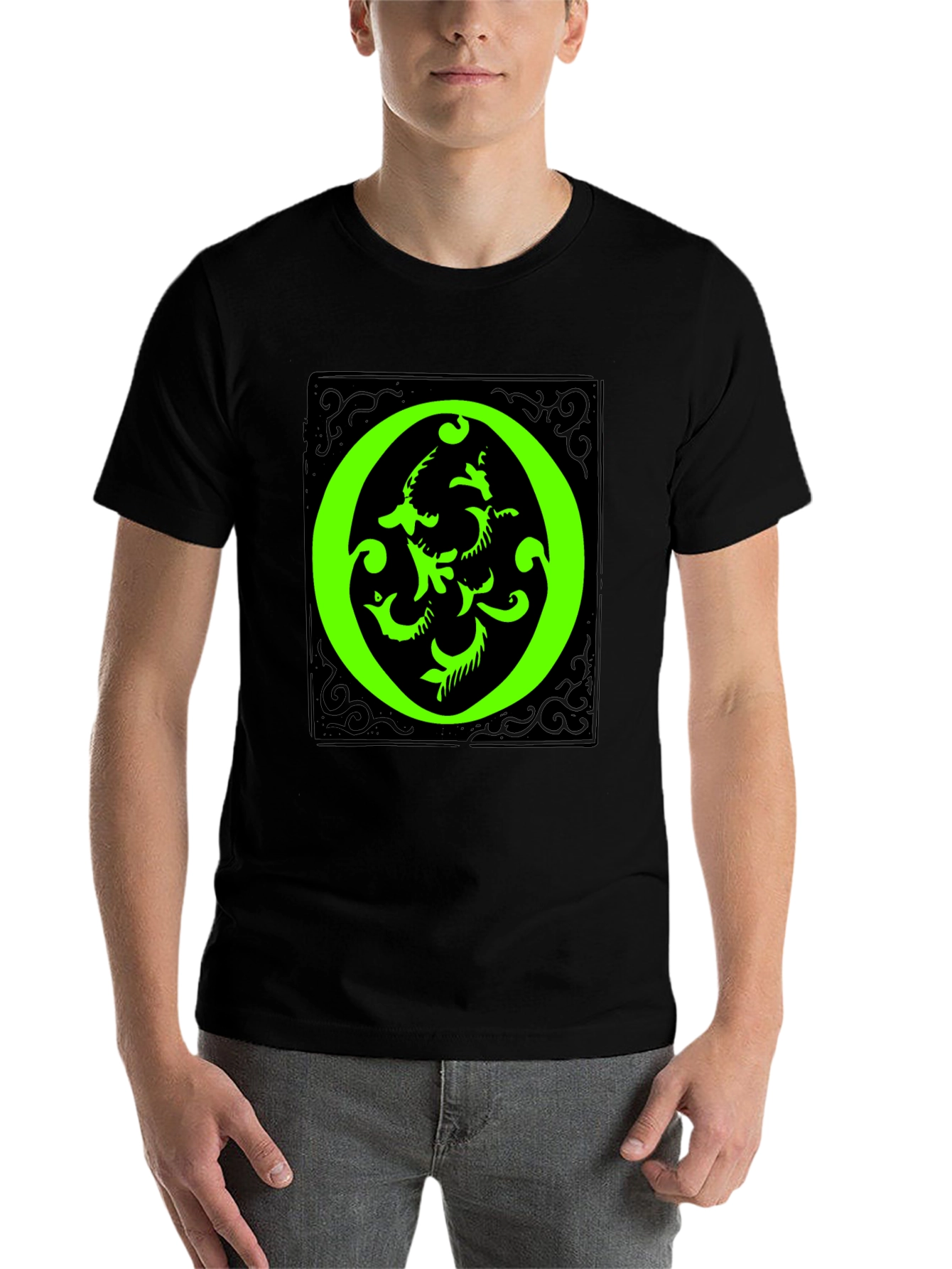 Black Abstract Green "O" Graphic Black T-Shirt view 7