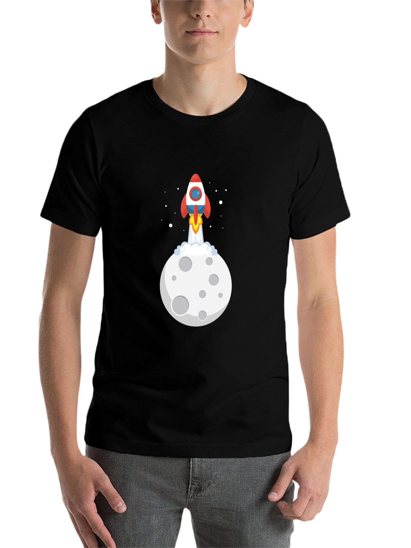 Black Rocket Moon Graphic Black T-Shirt view 7