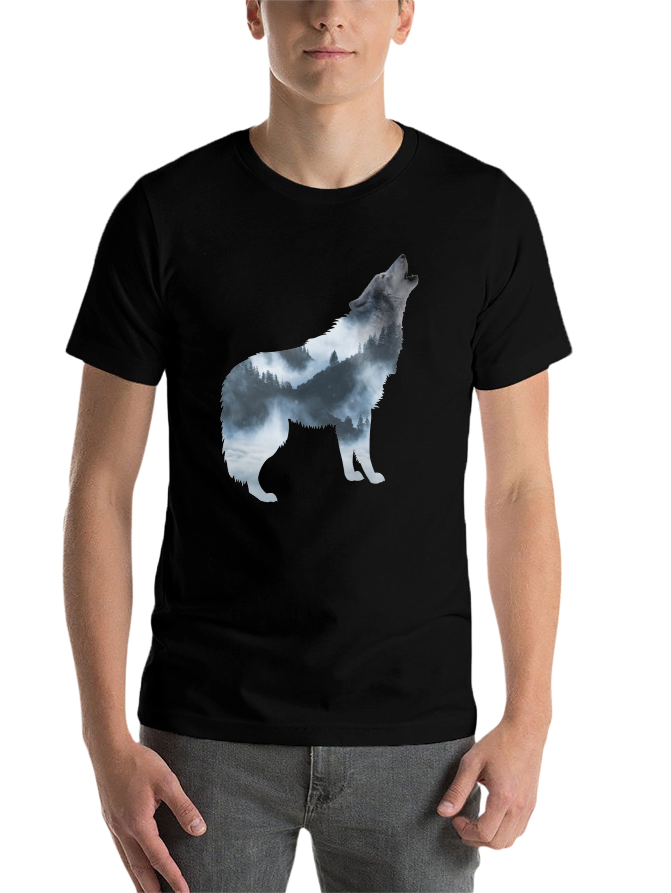 Black Wolf Silhouette Graphic Print Tee view 7