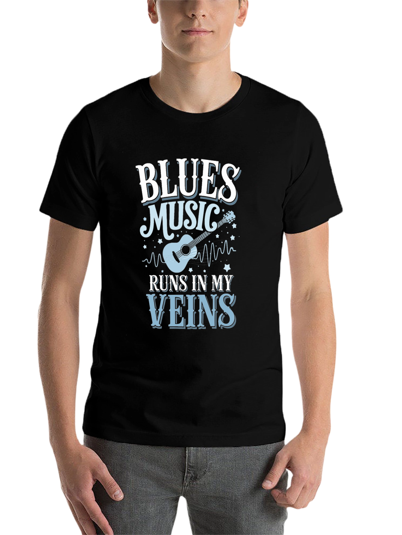 Black Blues Music Runs In My Veins T-Shirt view 7