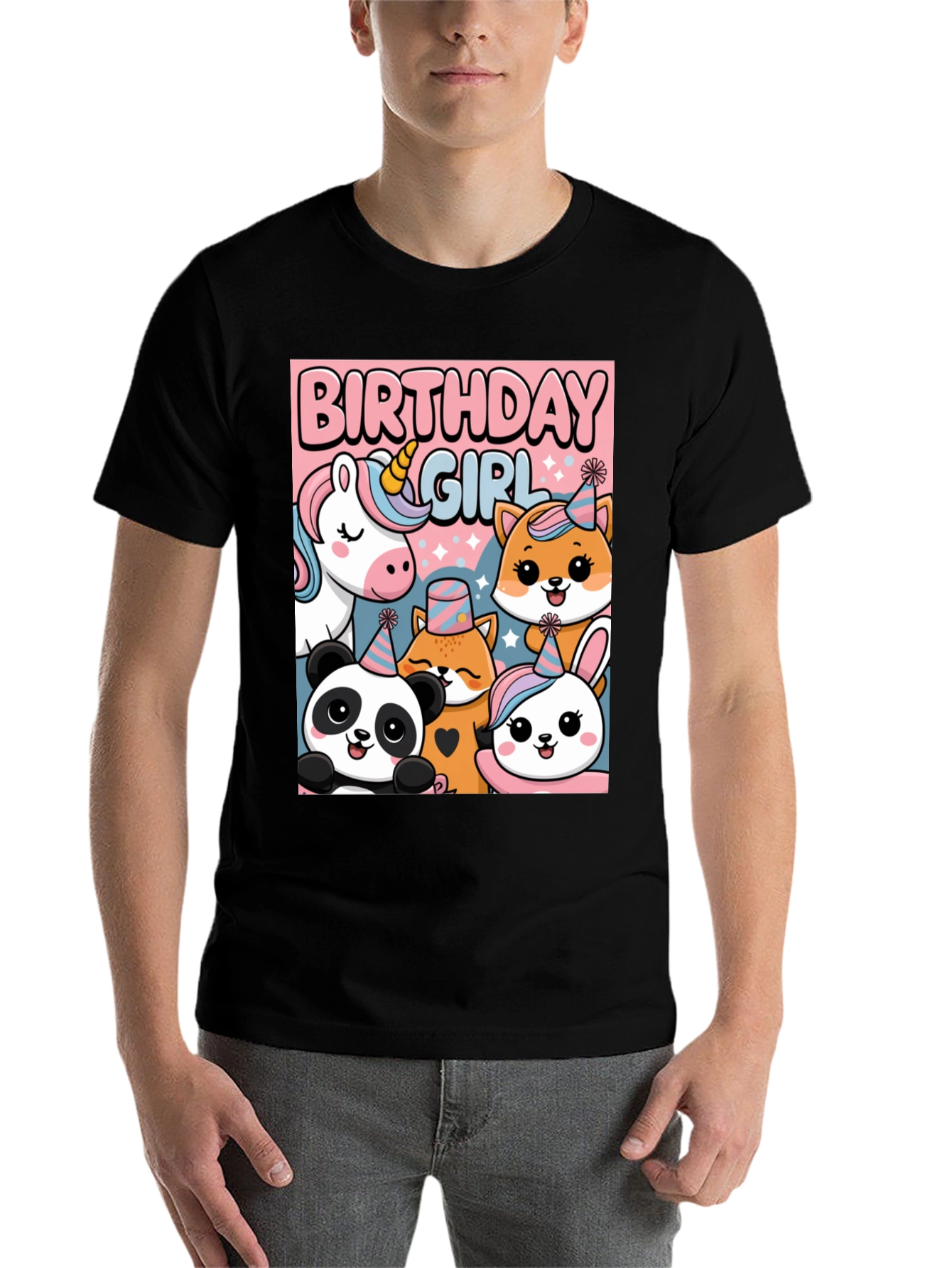Black Birthday Girl Animal Party T-Shirt view 7
