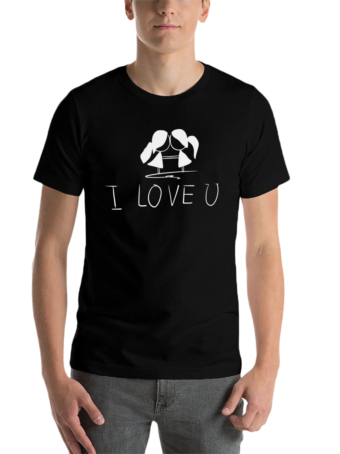 Black I Love U Graphic Print Black T-Shirt view 7