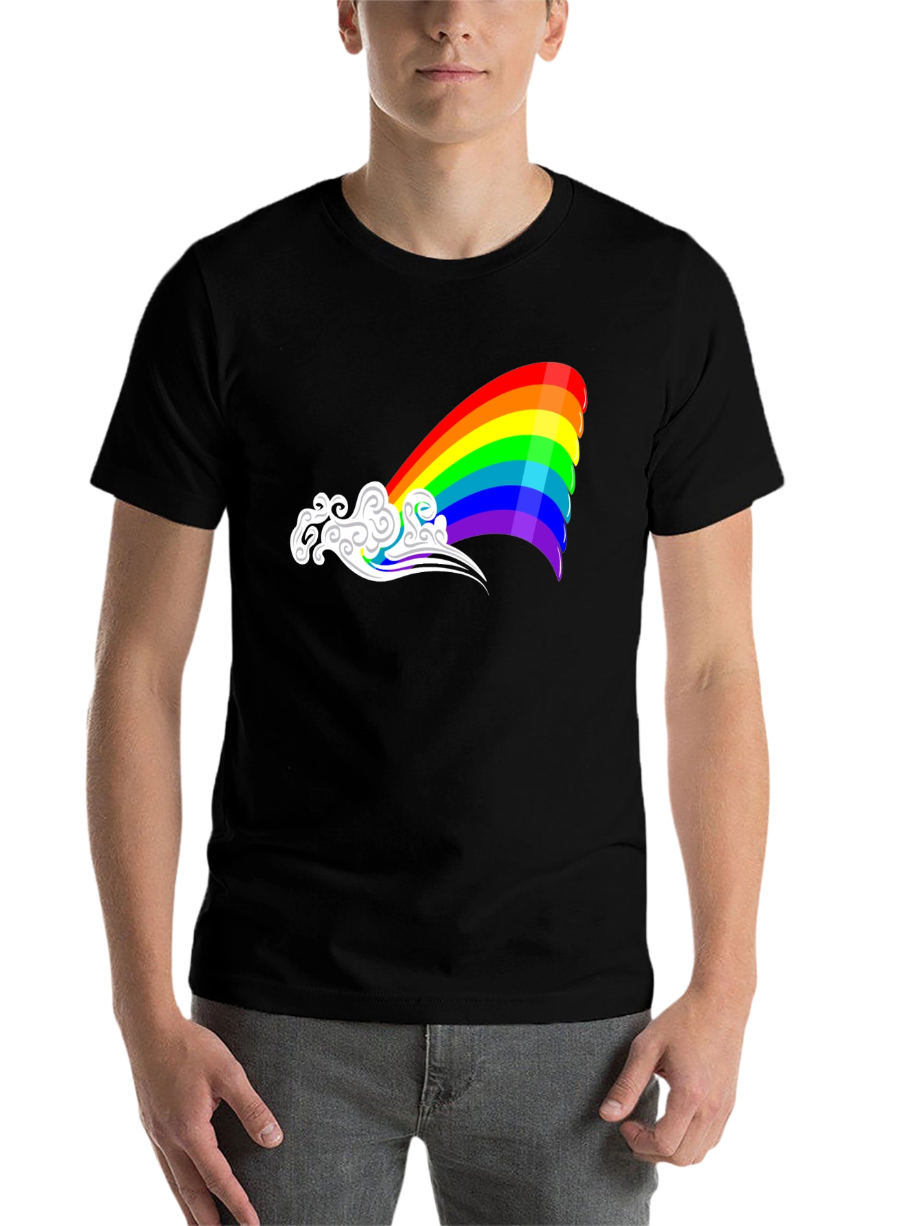 Black Rainbow Cloud Graphic Tee - Black Casual Shirt view 7