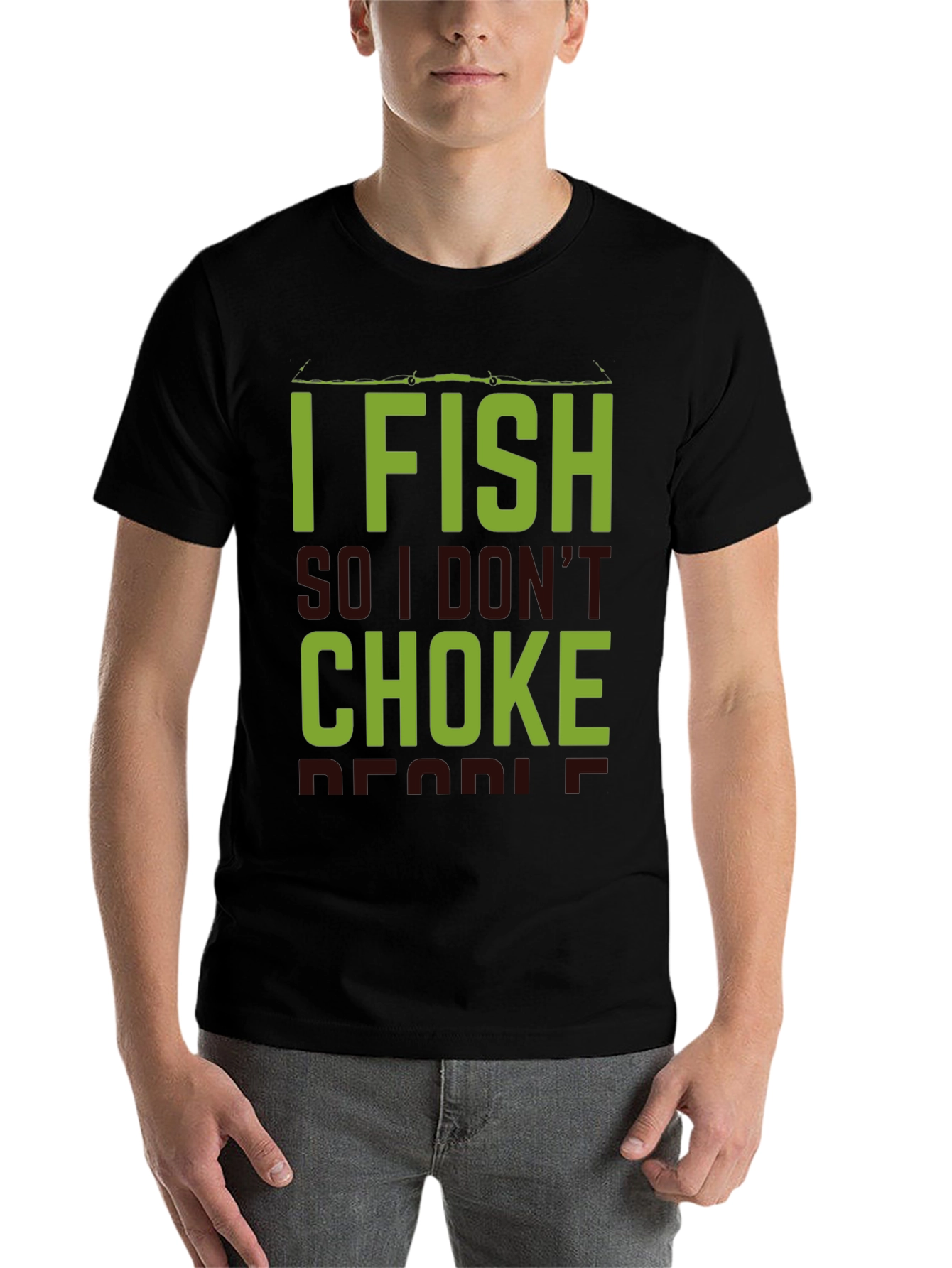 Black I Fish So I Don't Choke People Black T-Shirt view 7