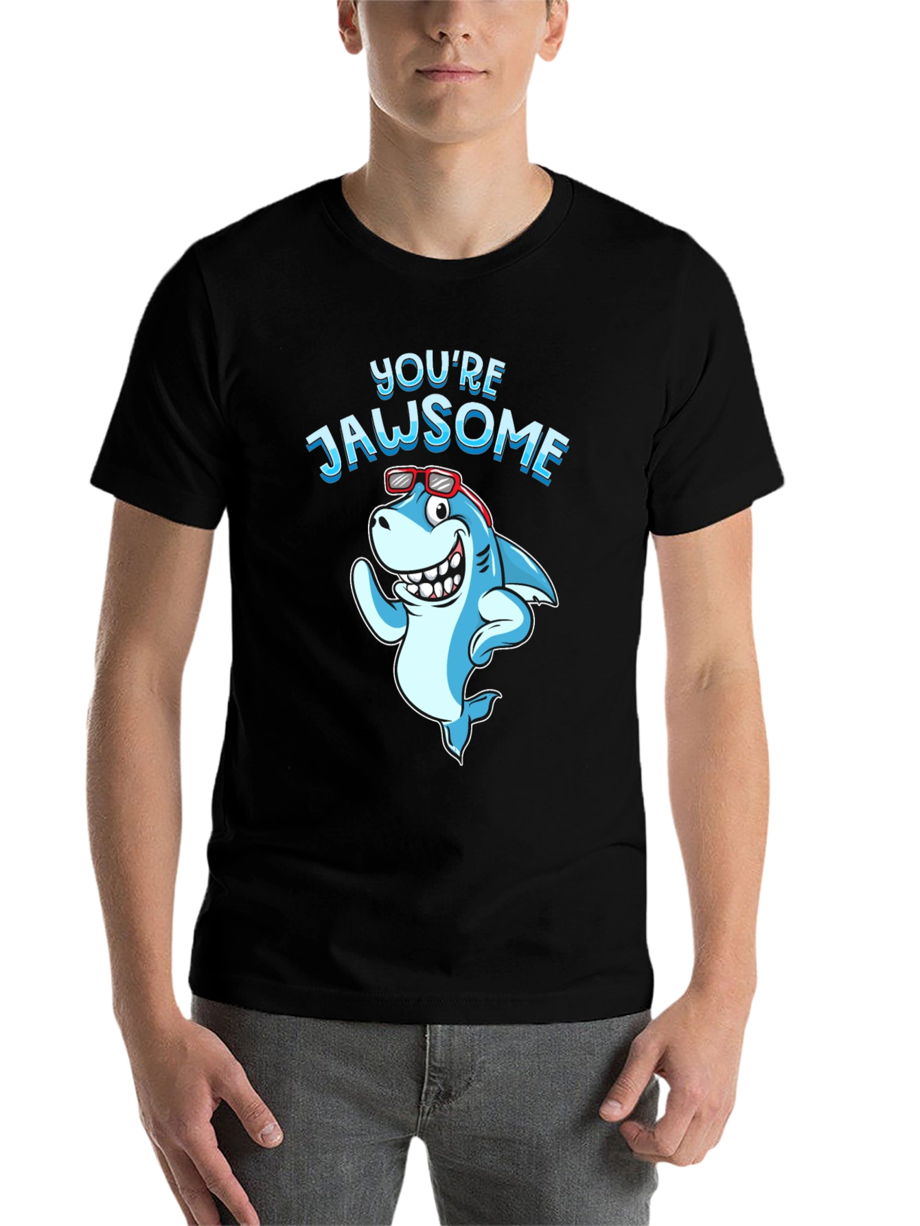 Black You're Jawsome Shark Graphic Tee - Black Cotton T-Shirt view 7