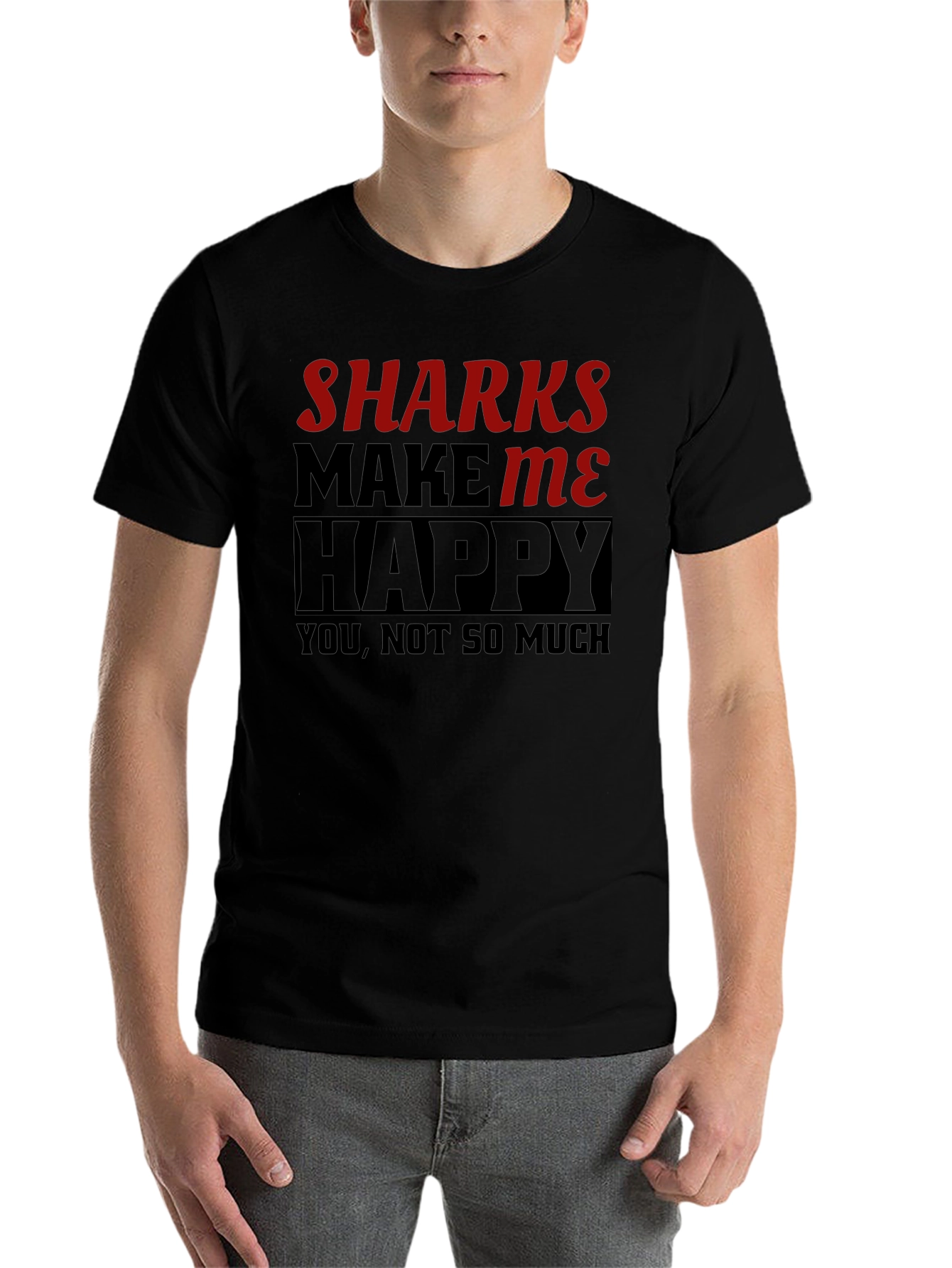 Black Sharks Make Me Happy T-Shirt Funny Graphic Tee view 7