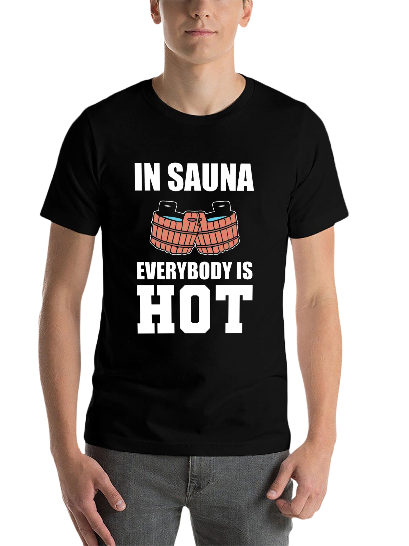 Black Sauna Humor Graphic Tee - In Sauna Everybody is Hot! view 7