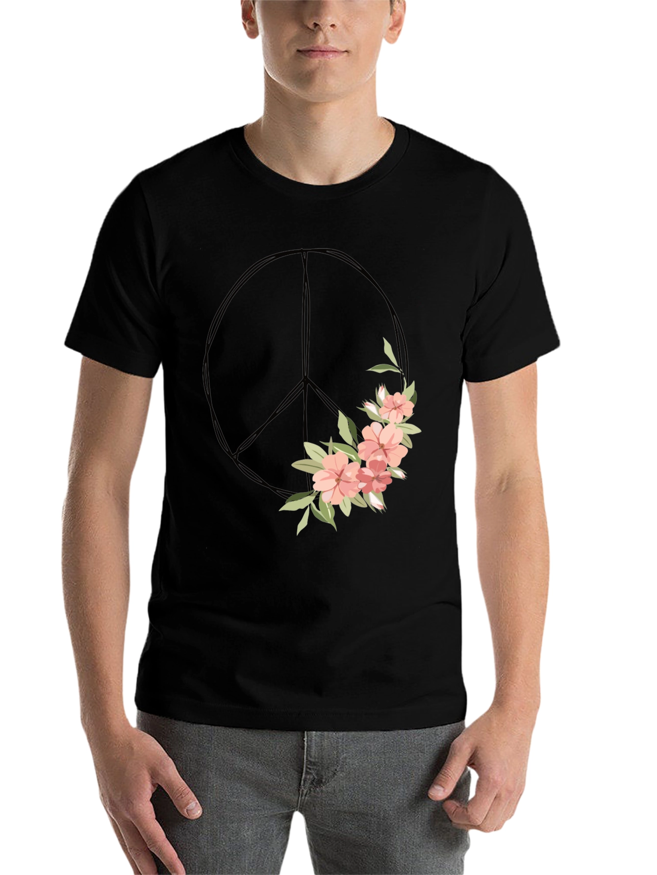 Black Floral Peace Sign Graphic Tee view 7