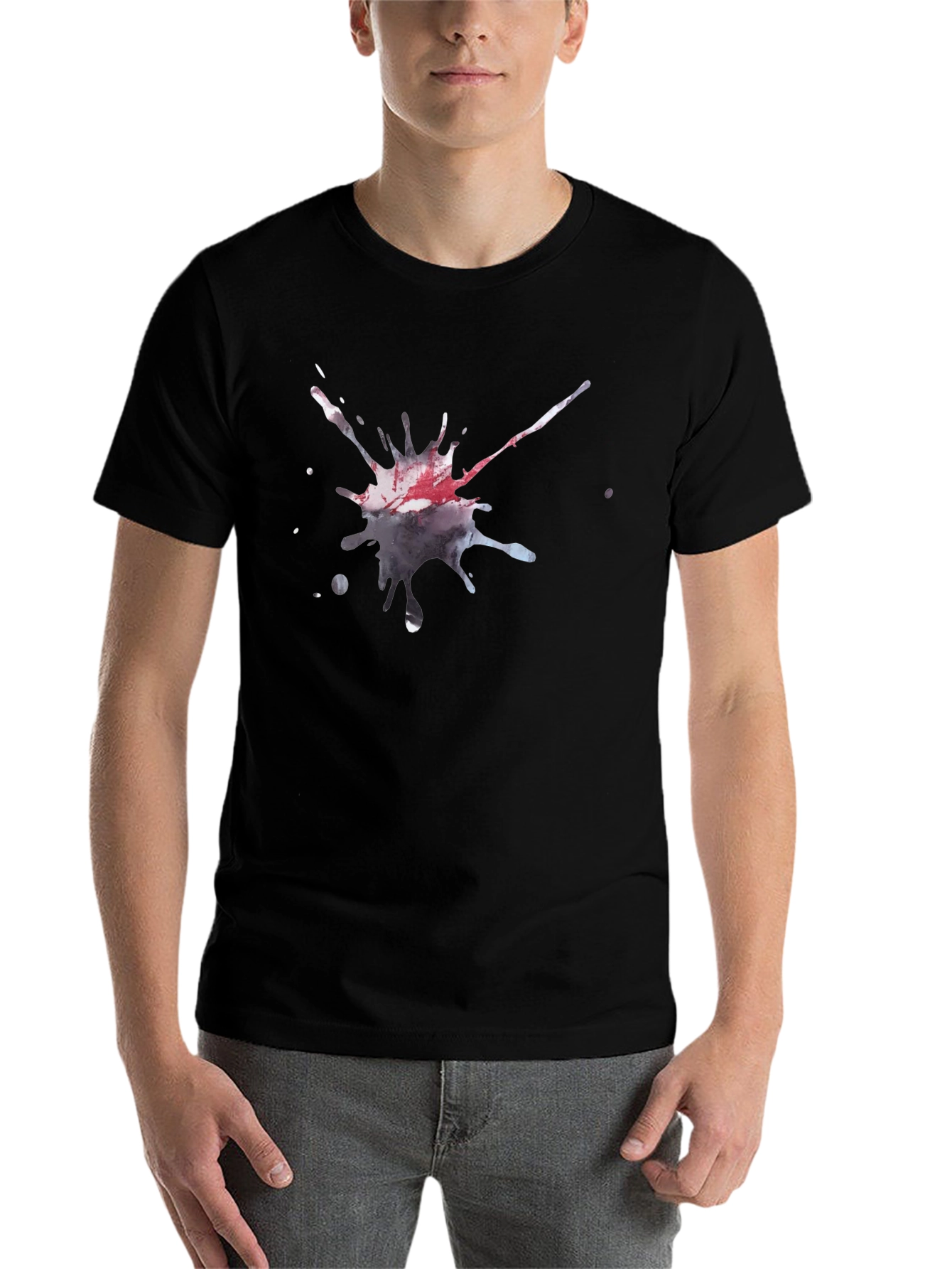 Black Men's Black T-Shirt with Artistic Splatter Design view 7
