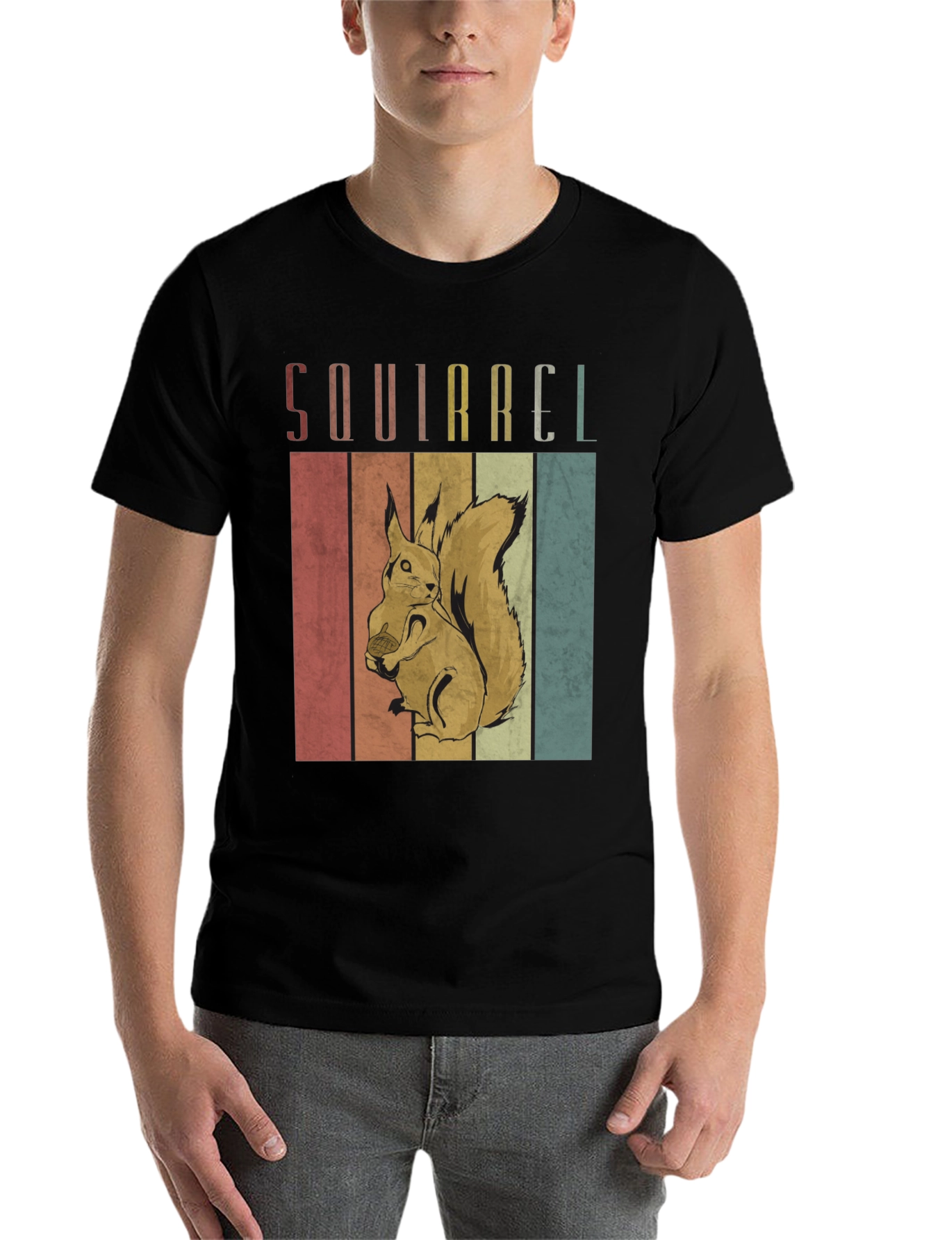 Black Retro Squirrel T-Shirt - Unique Vintage Animal Tee view 7