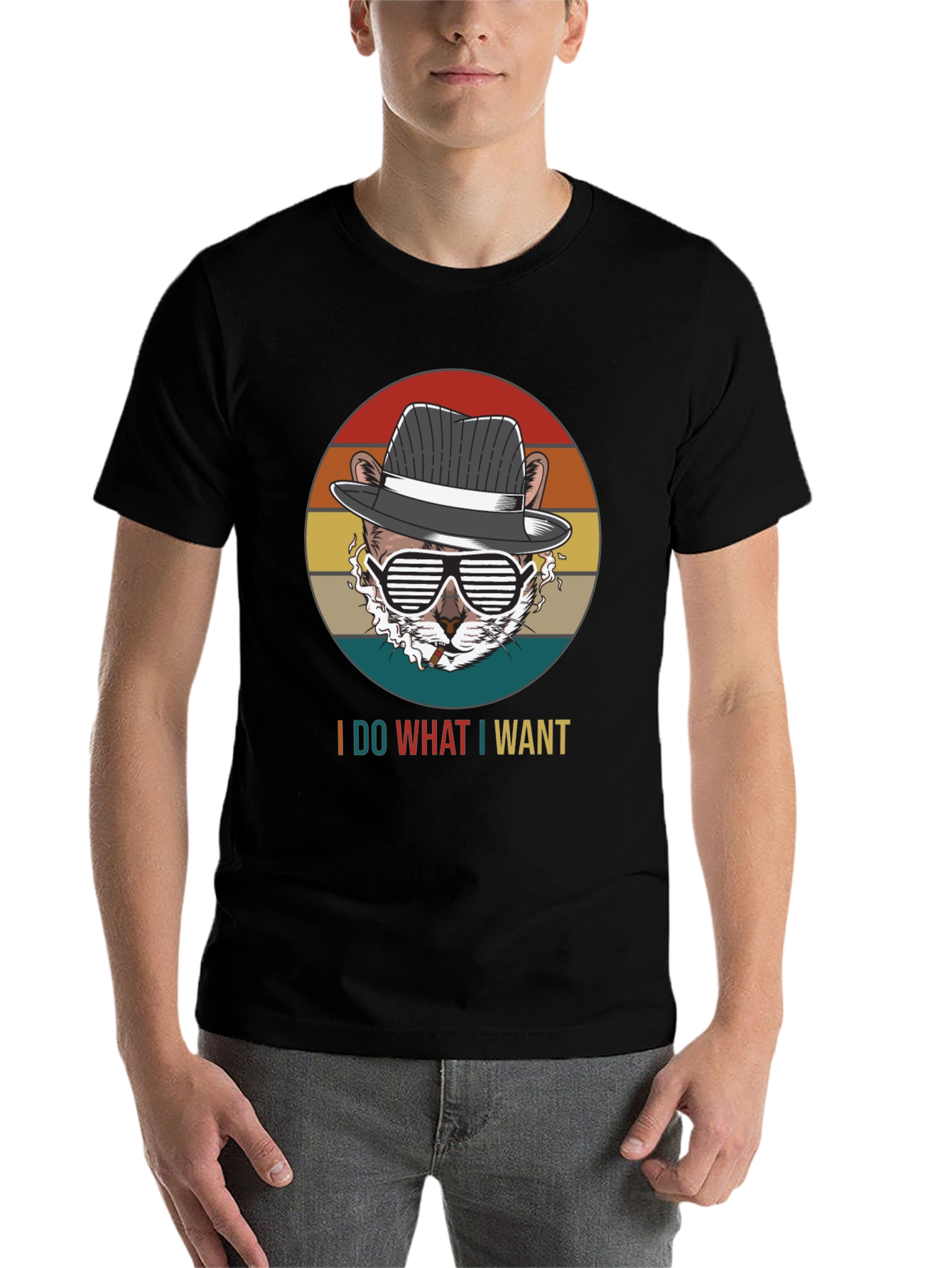 Black I Do What I Want T-Shirt: Cool Cat Design view 7