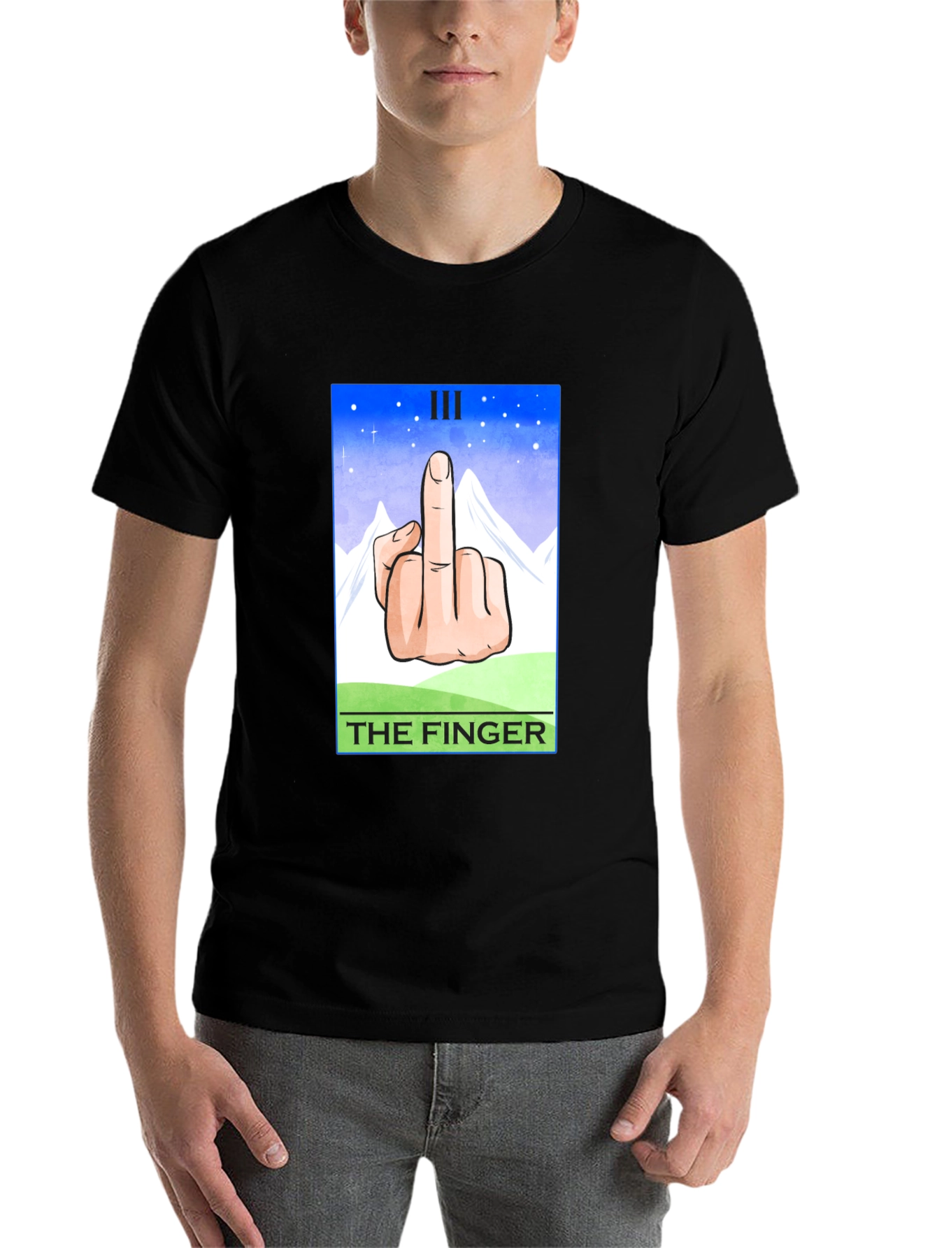 Black The Finger Tarot Card T-Shirt - Funny Graphic Tee view 7