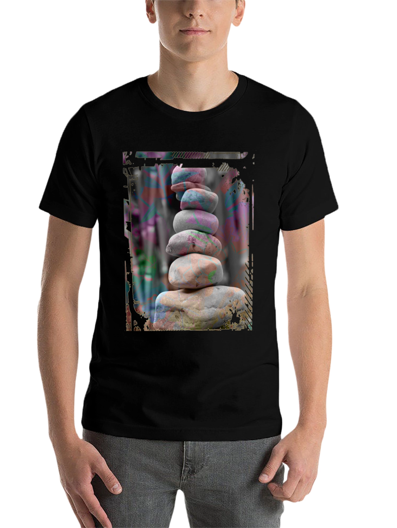 Black Zen Stone Stack Graphic Tee view 7
