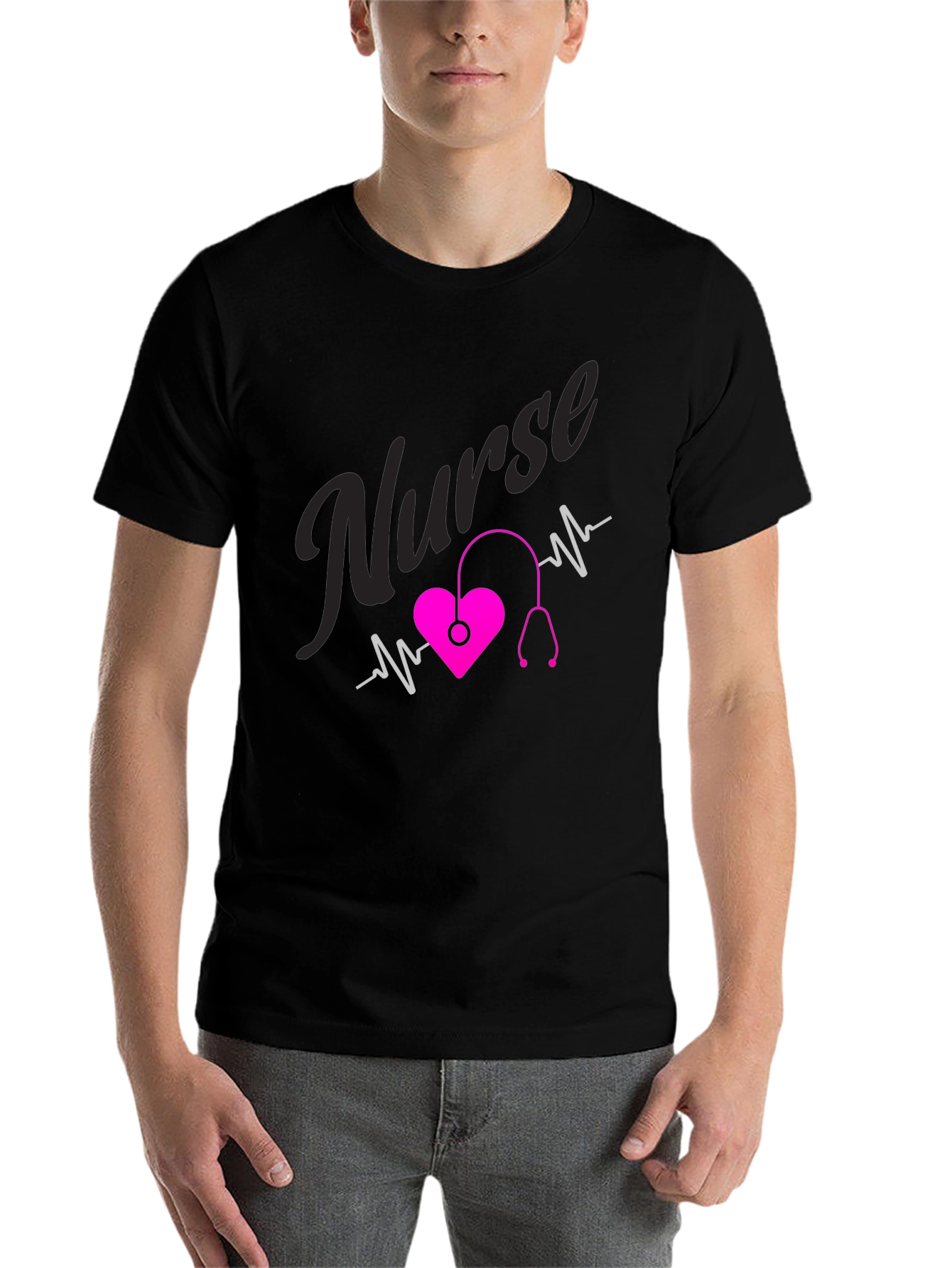 Black Nurse Heartbeat T-Shirt - Medical Professional Tee view 7