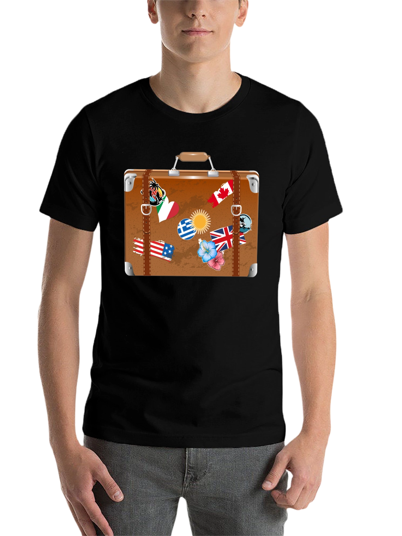 Black Travel Suitcase Graphic T-Shirt - Black view 7