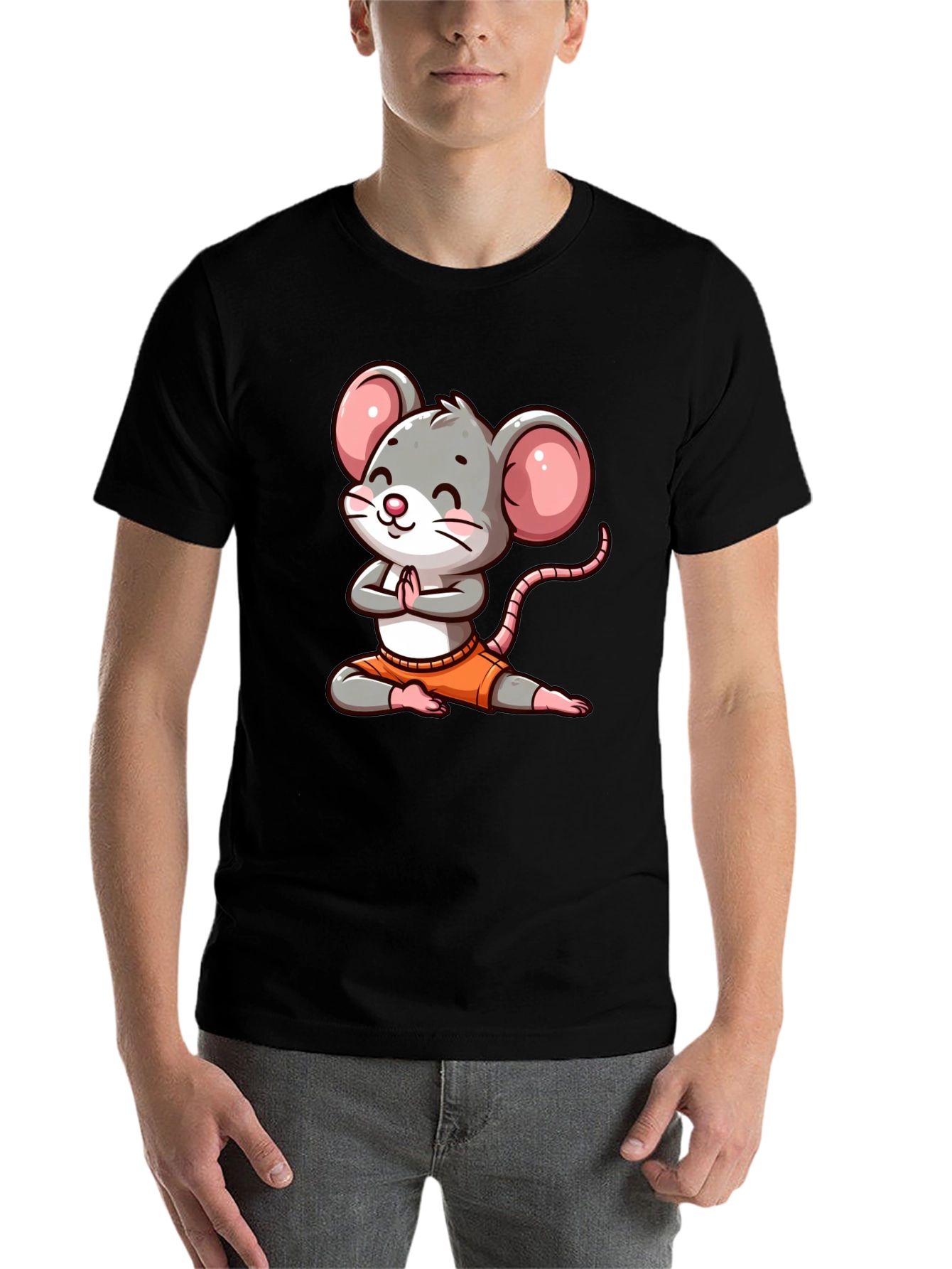 Black Yoga Mouse Graphic Tee - Funny Cartoon Design view 7