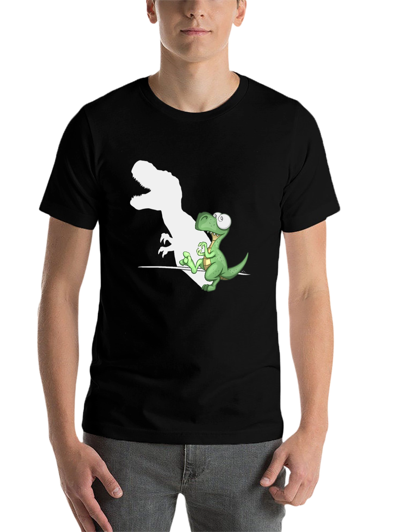 Black Dinosaur Shadow T-Shirt Funny Dino Tee view 7