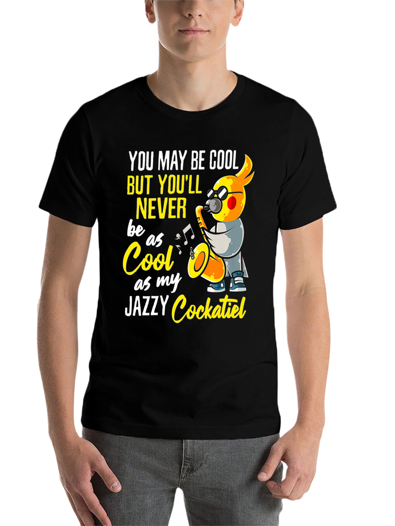 Black Jazzy Cockatiel T-Shirt - Cool Music Bird Tee view 7