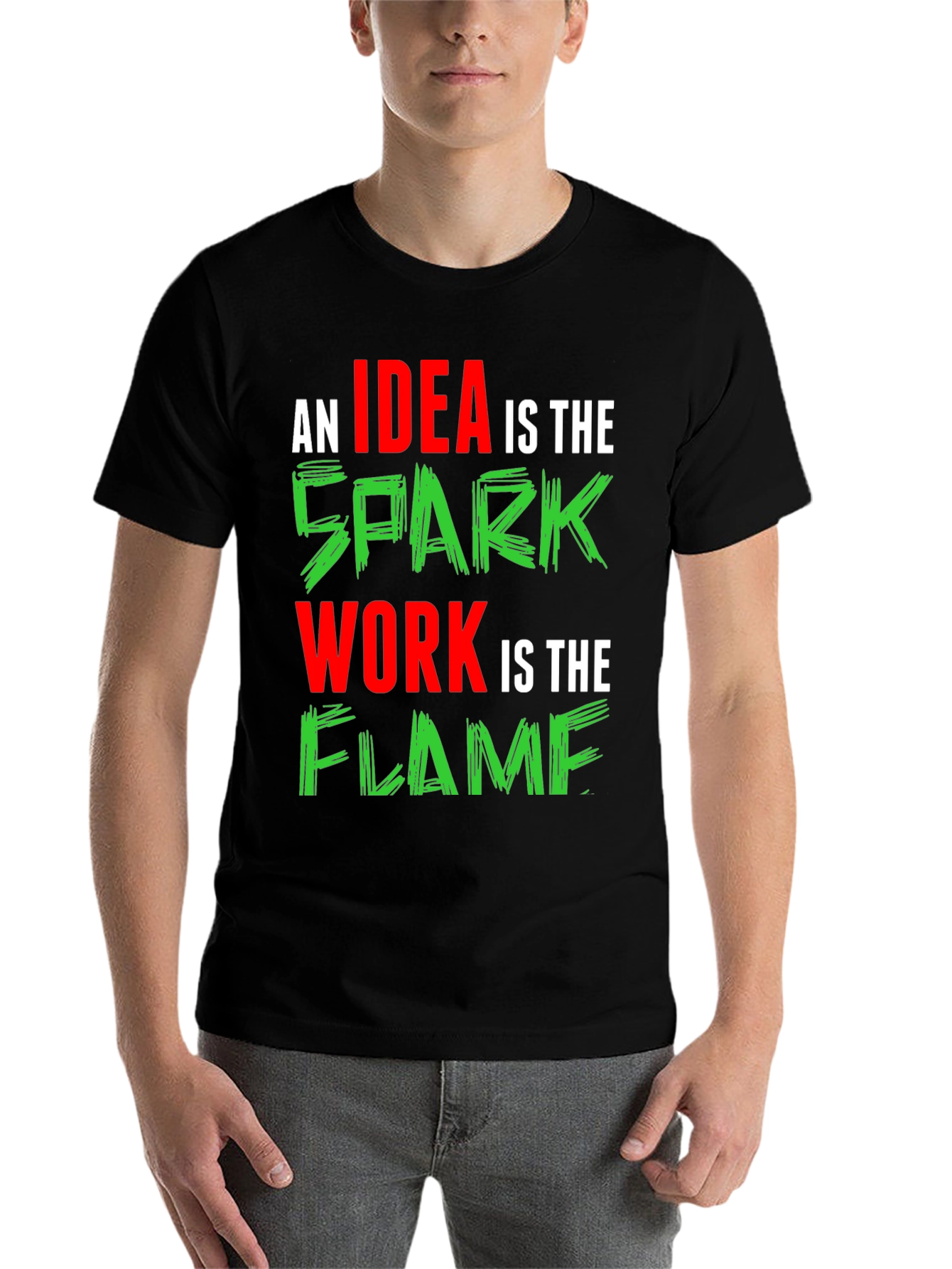 Black Idea Spark Flame Graphic Tee - Black Cotton T-Shirt view 7