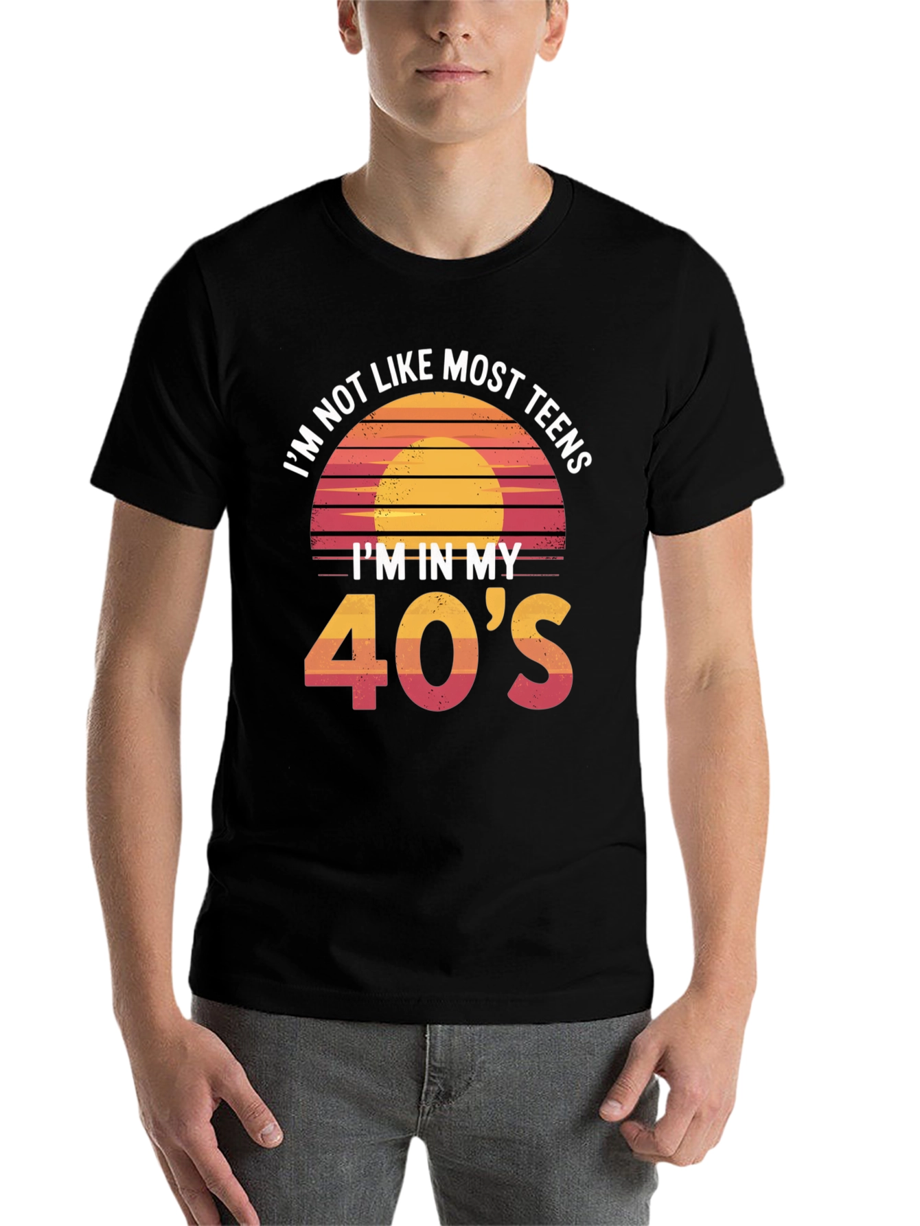 Black Funny 40's Retro Sunset T-Shirt view 7