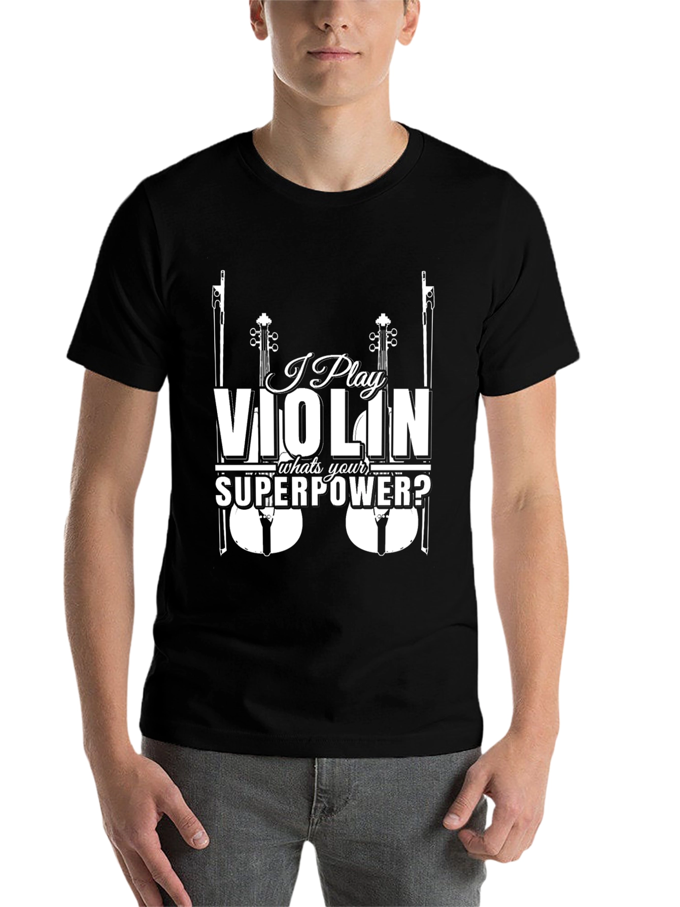 Black I Play Violin What's Your Superpower Funny Musician T-Shirt view 7